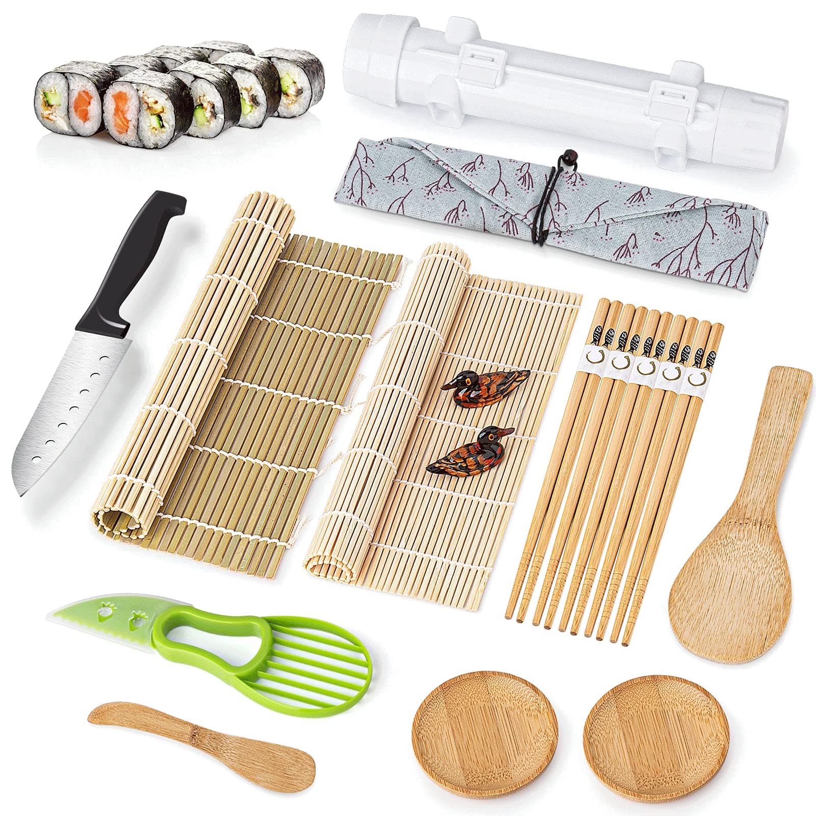 Luney Sushi Making Kit, All in One Sushi Roller Set Maker Kit with Bamboo Rolling Mat, Bazooka, Chopsticks Holders, Rice Paddle, Avocado Slicer for Beginners, Kids, Family, Friends, Home