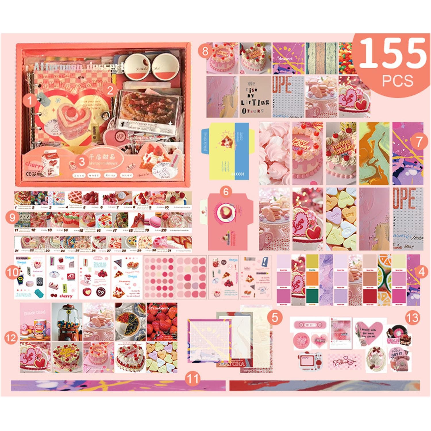 STAYOUNG Scrapbook Kit - Aesthetic Scrapbook Paper with Journaling, Scrapbooking Supplies, Stationery, A6 Grid Notebook with Graph Ruled Pages DIY Scrapbook for Teen Girl Kid, Dessert (Pink)