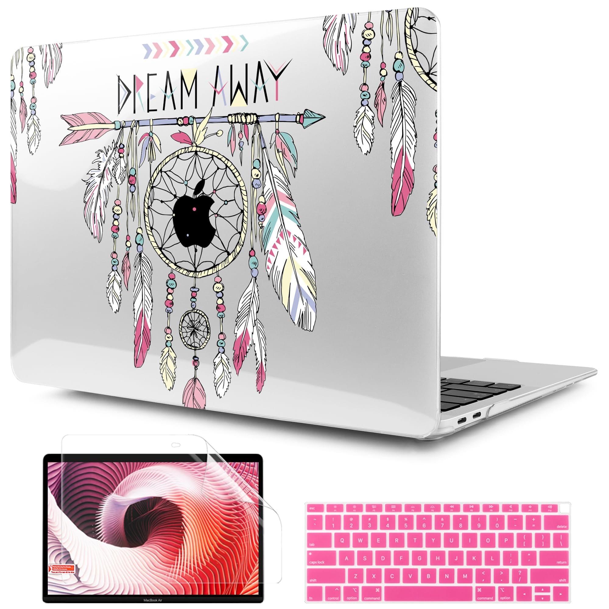 TWOLSKOO Cute Dream Catcher Design Hard Shell Case and Silicone Keyboard Cover Screen Protector for New MacBook Air 13 inch 2018-2021 Release Model: A1932 A2179 A2337 M1