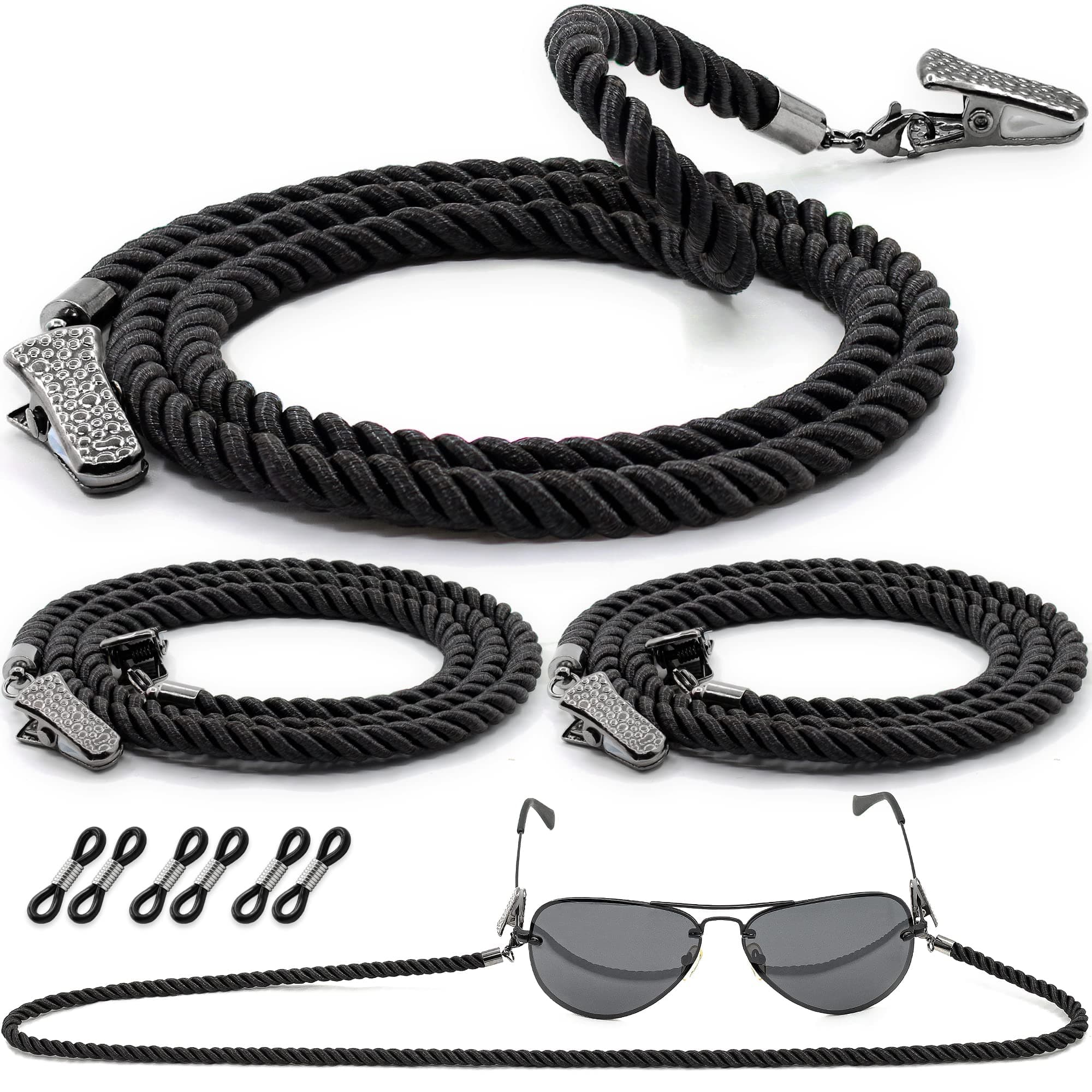 SIGONNASIGONNA Glasses Strap String Holder Cord - Terylene Eyeglasses Strap Holders - Eye Glasses Accessory Chain - Eyeglass Chains for Women Men - Glasses Lanyard Around Neck - 3 Pcs (Black)