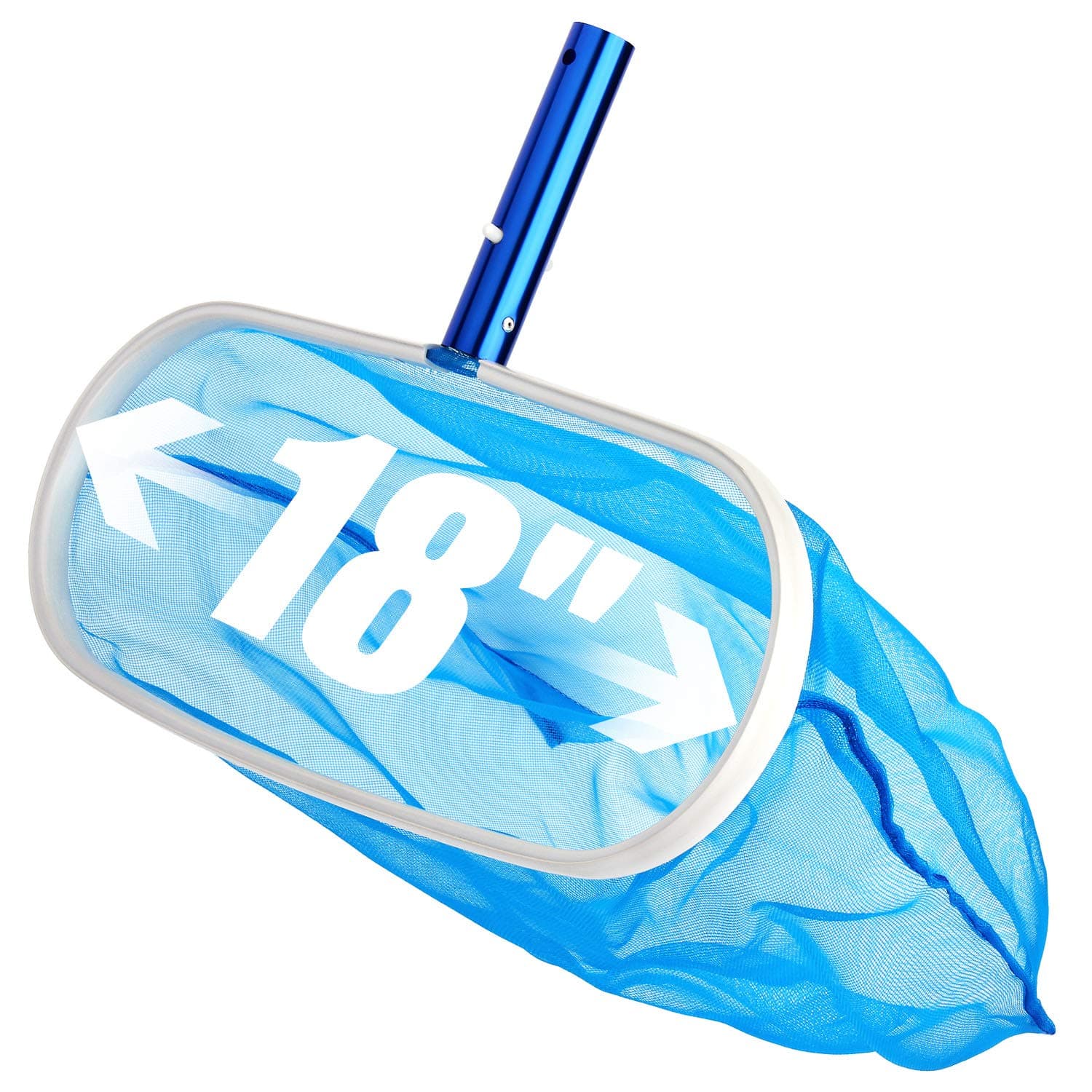18 Inch Heavy Duty Deep-Bag Swimming Pool Leaf Net Skimmer Rake with Nylon Medium Fine Mesh for Cleaning Swimming Pools, Hot Tubs, Spas and Fountains, Blue