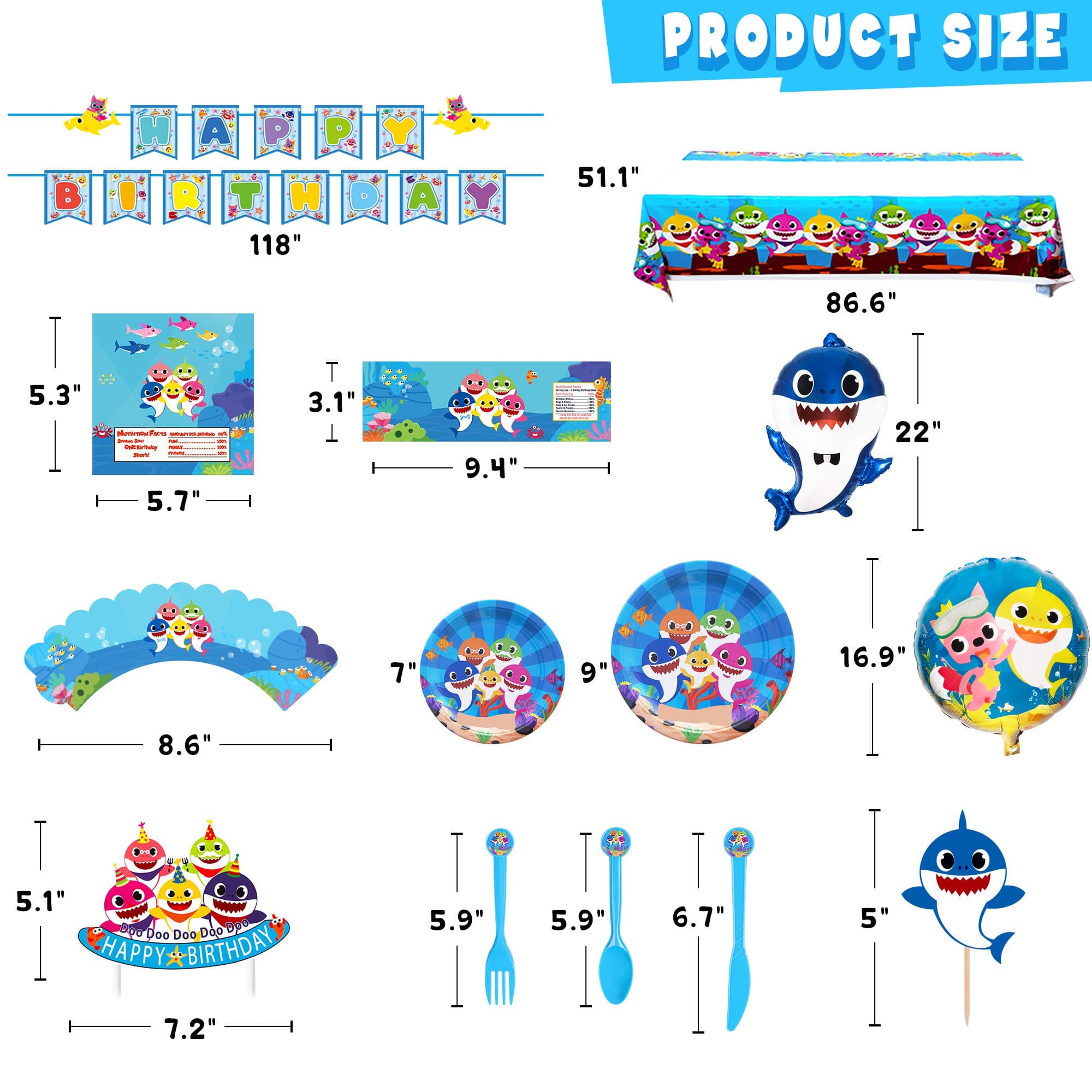 Shark Party Supplies for Baby, 82 pcs Birthday Decorations, Shark Theme Birthday Party Supplies for Kids, 10-Kids Shark Theme Party.