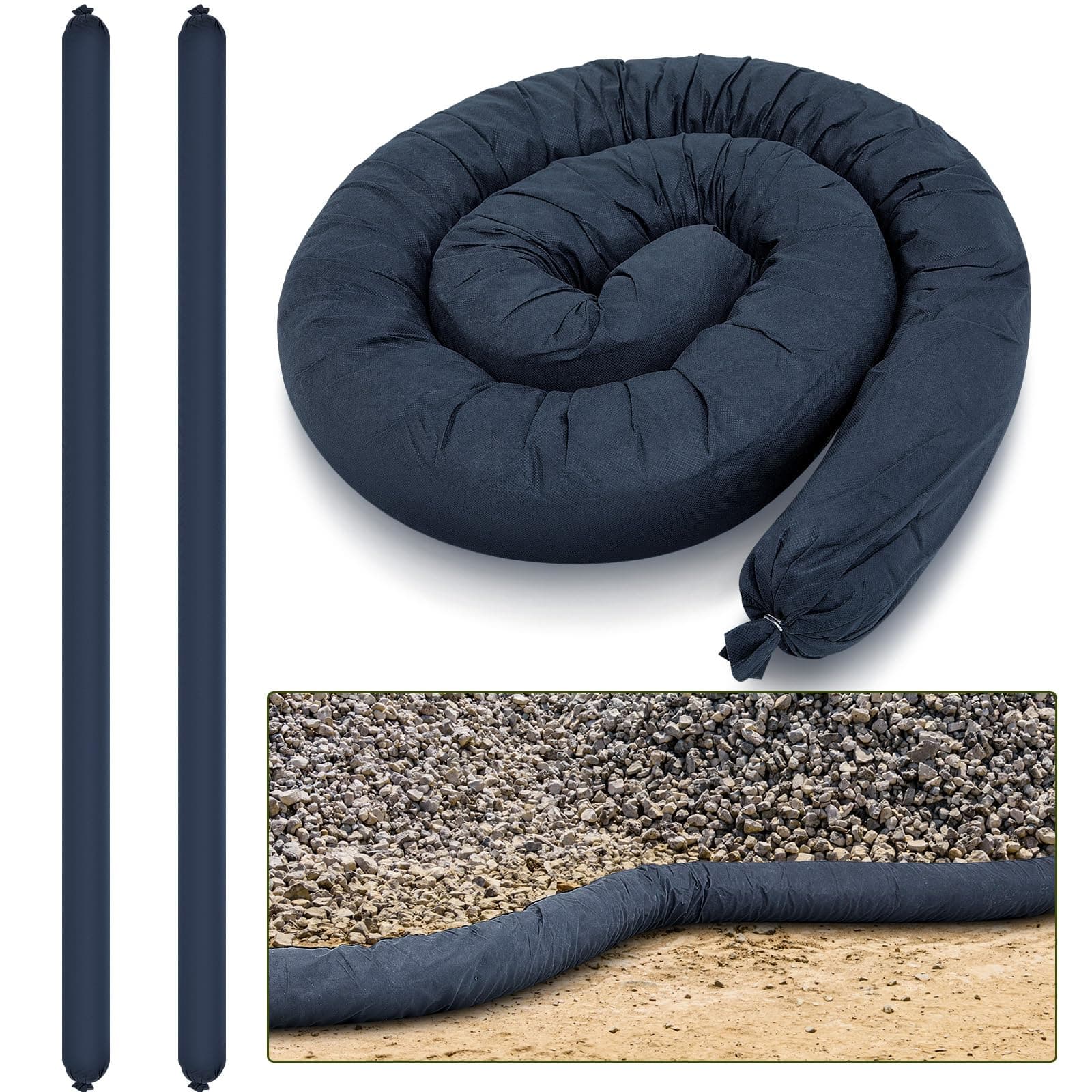 2 Pcs Sediment Filter Erosion Control Blanket Silt Fence Sock with Stuffers Drain Stormwater Sediment Filter for Erosion Control and Storm Drain Protection (Black)