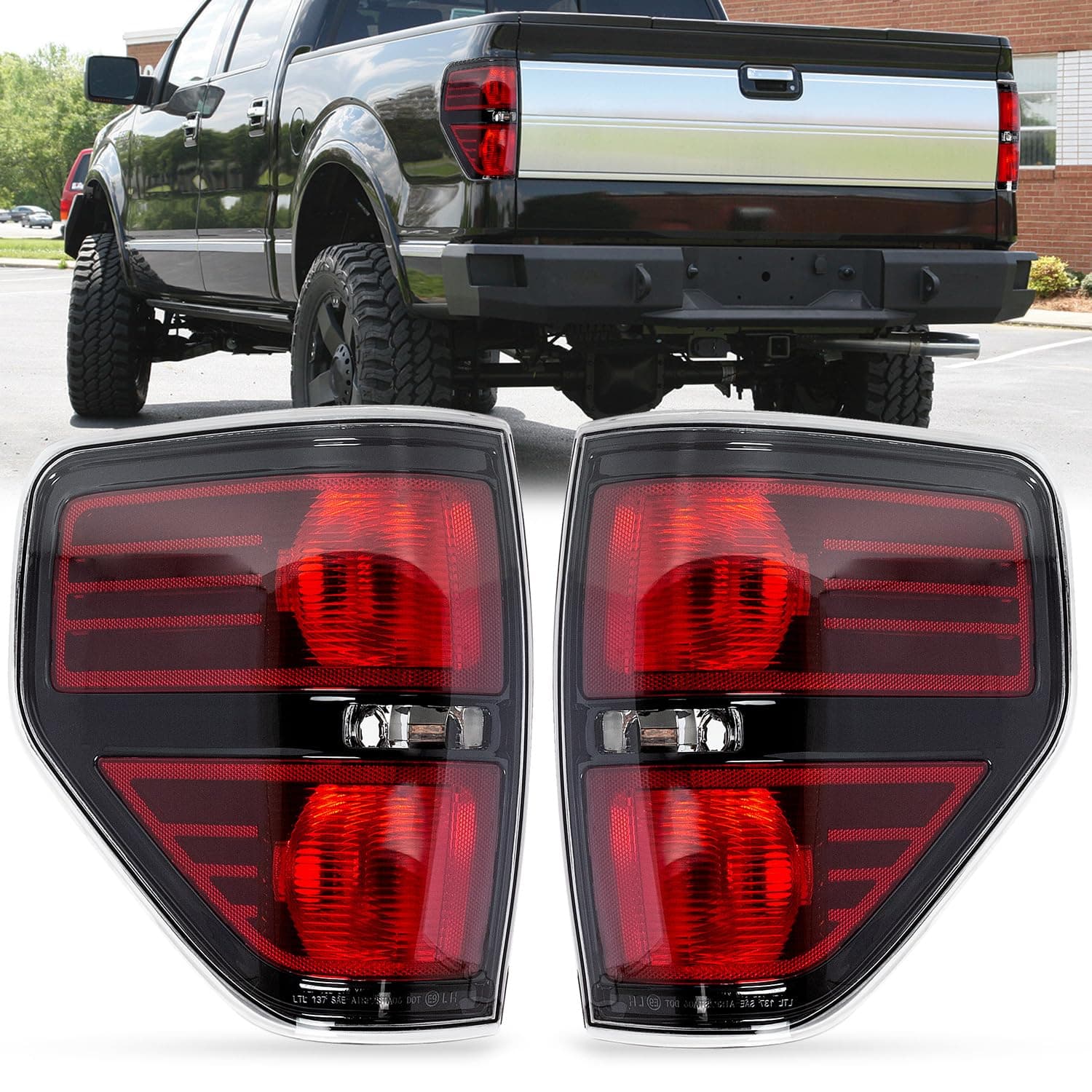 RANSOTO F-150 Tail Lights Assembly Compatible With 2009 2010 2011 2012 2013 2014 Ford F150 F-150 Pickup Truck Rear Brake Lamp Replaces BL3Z13404AB, BL3Z13404B(Black Passenger And Driver Side)