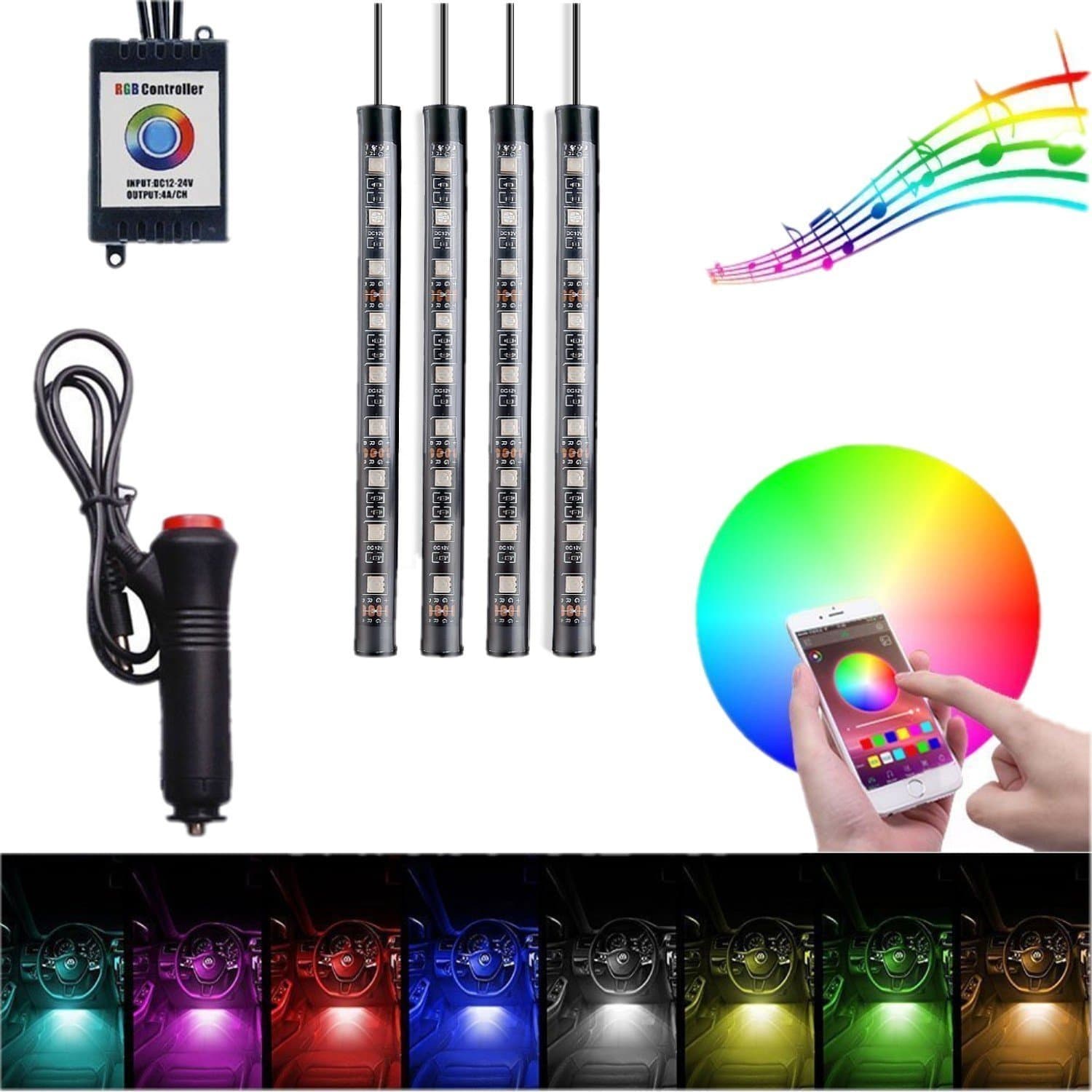 4X 5050 LED RGB Interior Light Neon Strip Lamp Kit Music Wireless APP Phone Contro