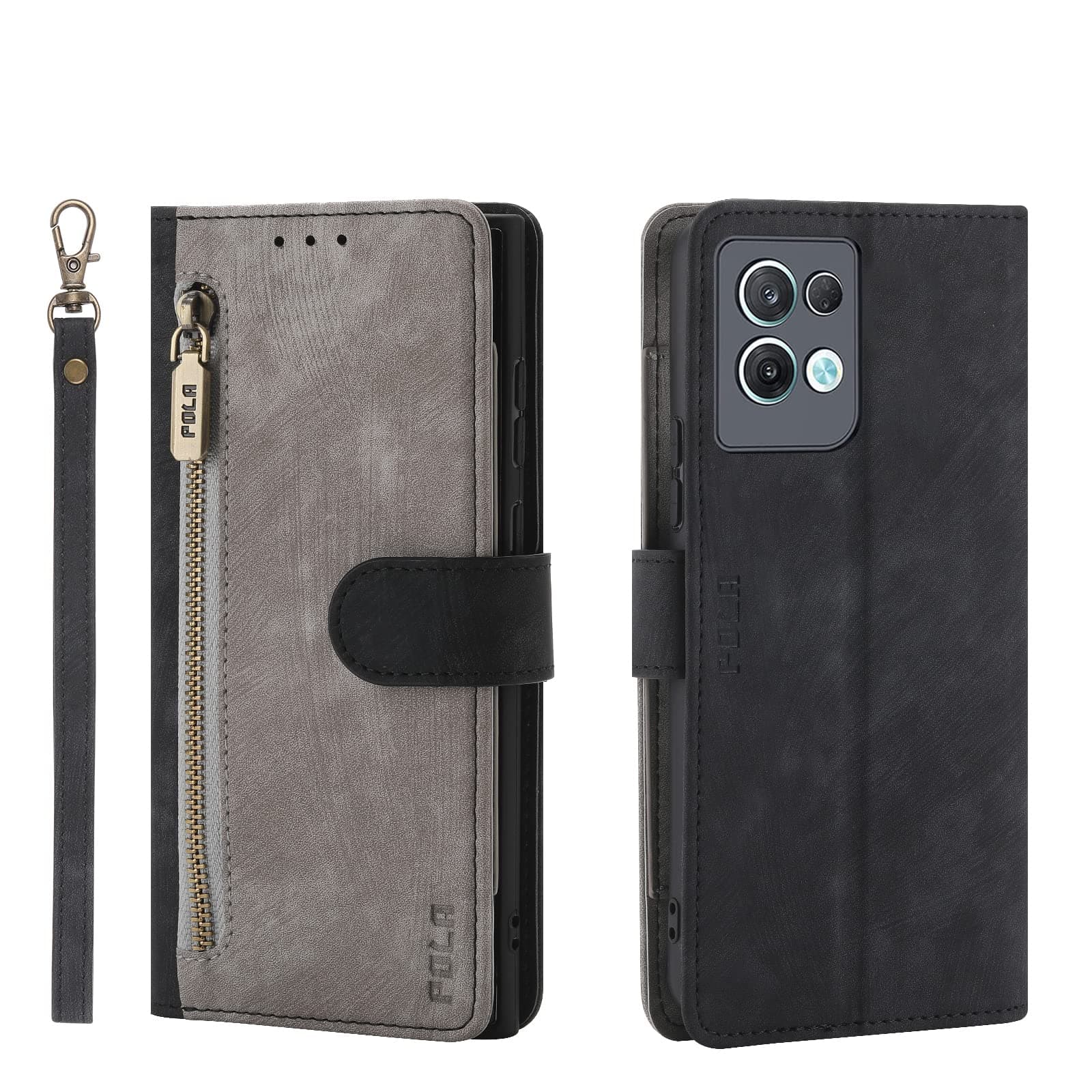 Jeelar NEINEI Folio Case for OPPO Reno 8 Pro 5G,Premium Leather PU Wallet Case with [Card Slot][FRID Protection][Kickstand],Contrasting Colors Shockproof Flip Cover,Grey