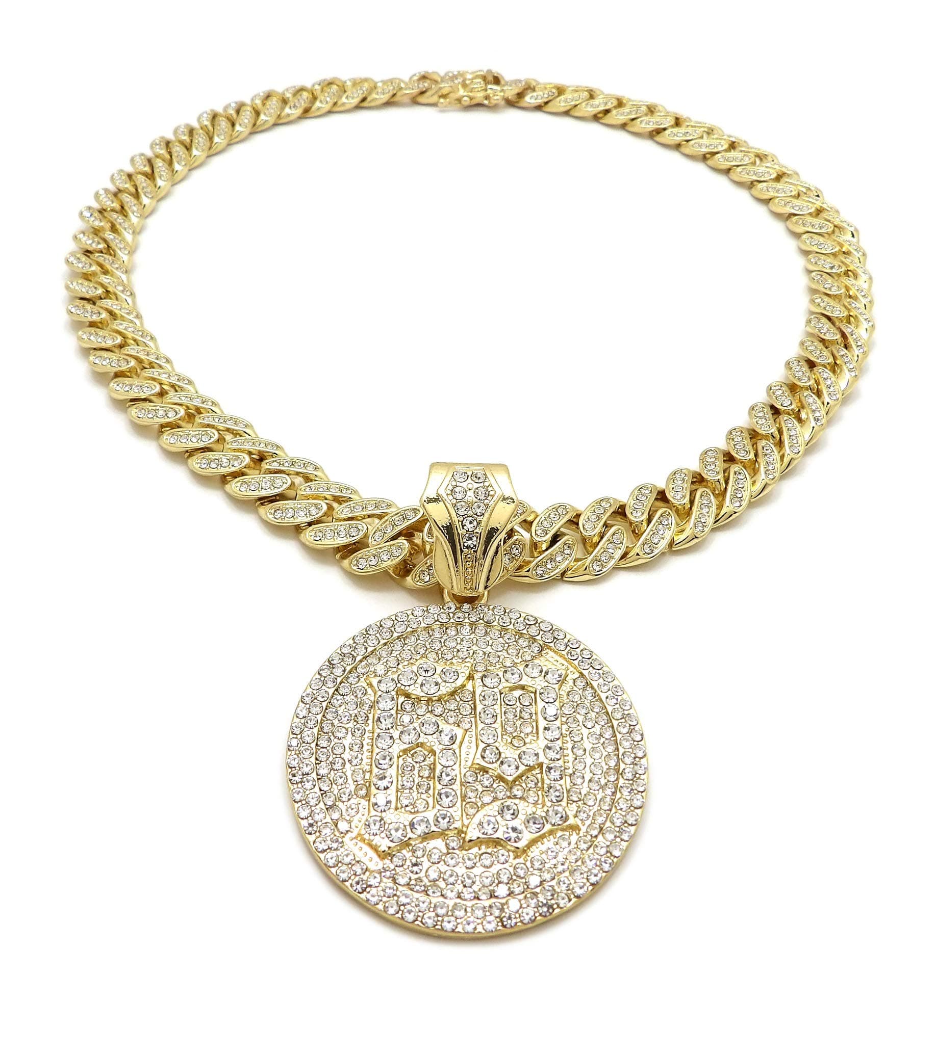 Hip Hop 69 Medallion Pendant & 12mm 18" Full Iced Box Lock Cuban Chain Necklace