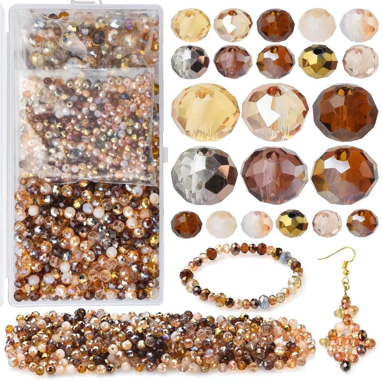 Faceted Rondelle Glass Beads for Jewelry Making AB Color 1000pcs Crystal Spacer Beads,Assorted Jewelry Beads for Bracelets Necklaces Accessories