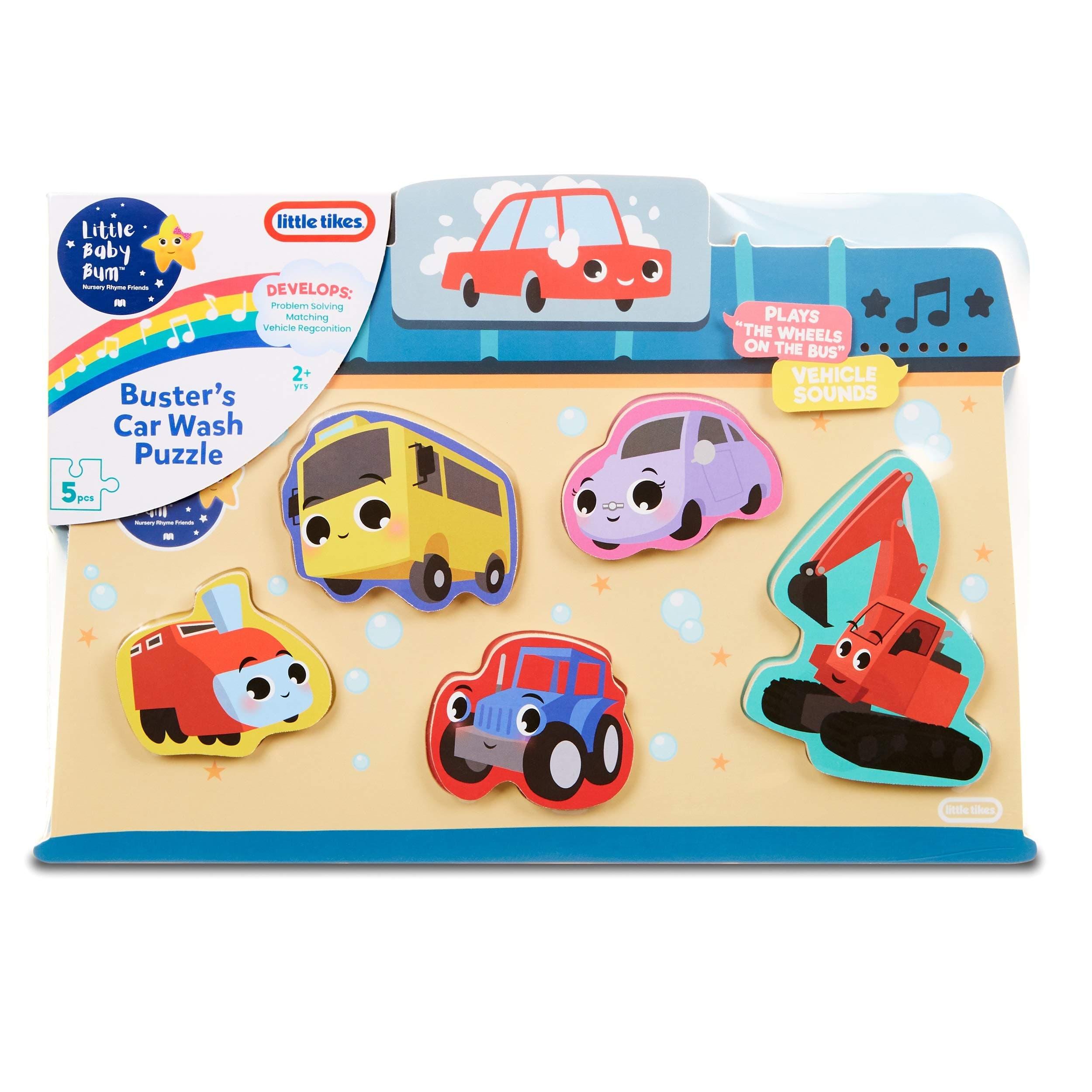 Little Tikes Baby Bum 5-Piece Chunky Wooden Sound Puzzle Plays Wheels on The Bus
