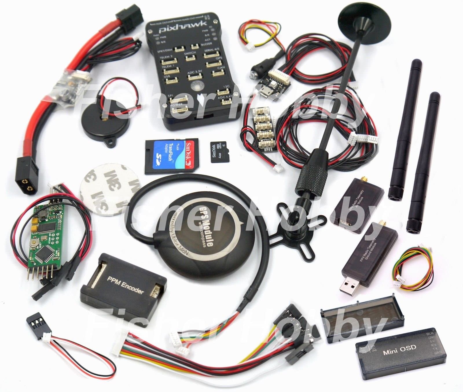 Pixhawk PX4 2.4.6 32 bit ARM Flight Controller &M8N GPS/ Led/ PPM/PM/433MHZ/OSD