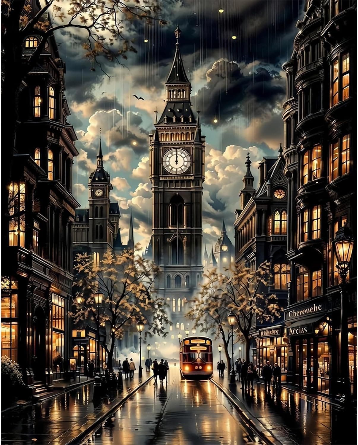 cdsnxore Diamond Art Kits for Adults, Diamond Painting Kits,Streetscape Rainy Night Home Wall Decor 30x40 cm (271)