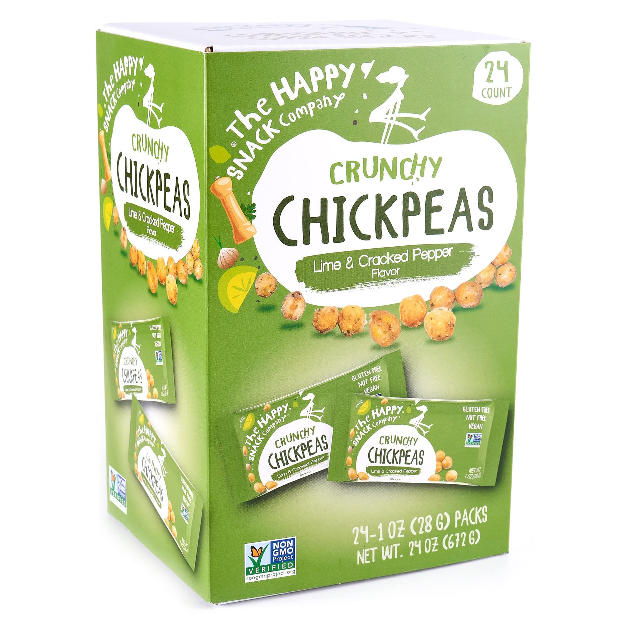 Roasted Chickpeas - Lime and Cracked Pepper, 24 x 1 oz packs, crunchy chickpea snacks, garbanzo snack, vegan chickpea snack, gluten free, dairy free, plant based protein & fiber