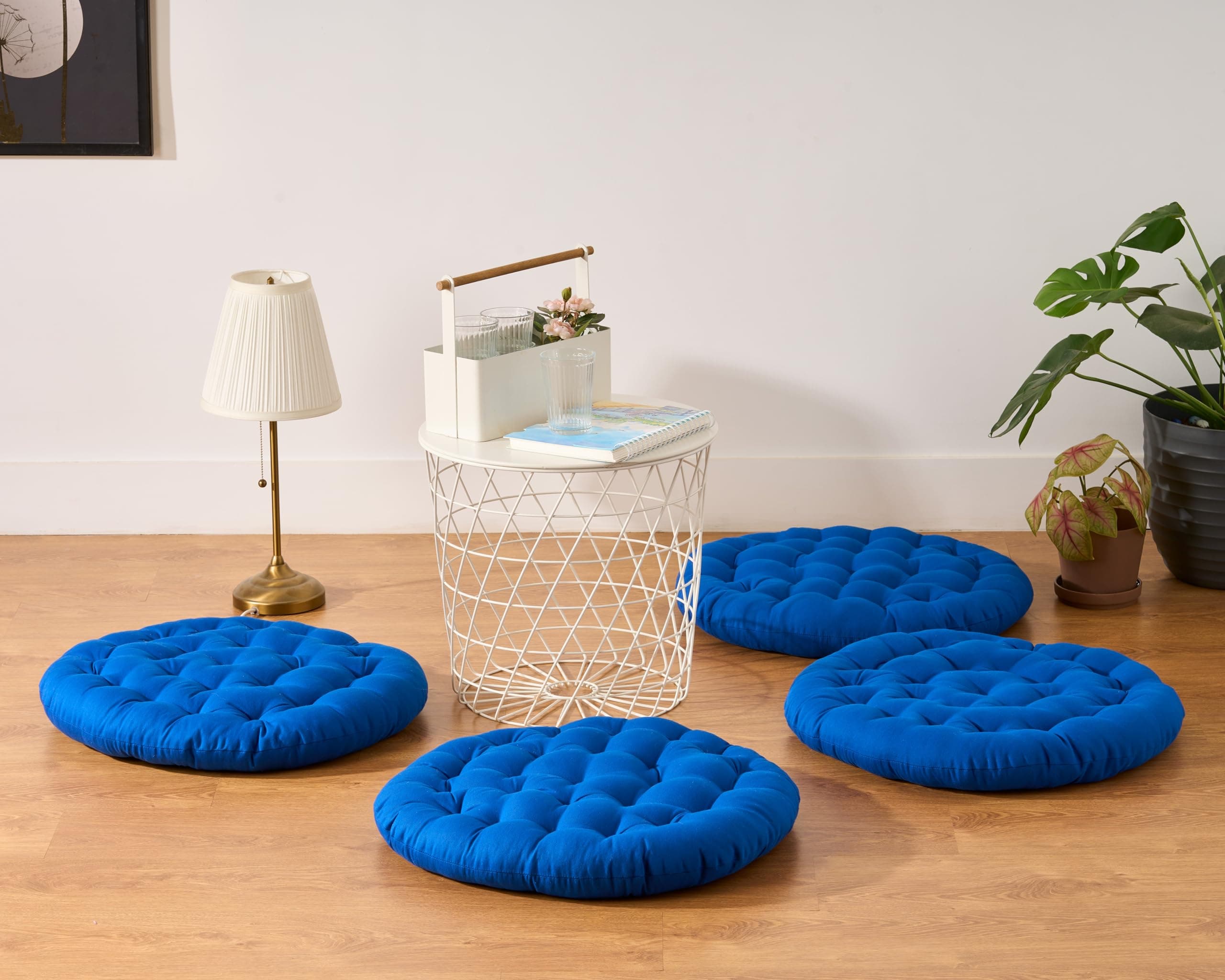 Premium Cotton Floor Seating Cushion | Luxurious Comfort & Microfiber Fill 60X60 CM Large Size for Meditation | Floor Cushions | Pooja | Living Room | Pets | Outdoor Classic Blue Pack of 4