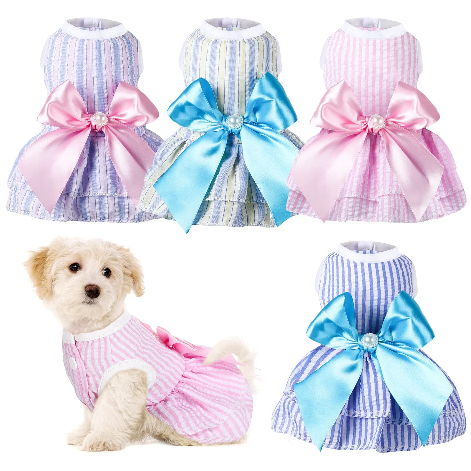 Reginary4 Pieces Dog Dresses Dogs Puppy Clothes Summer Princess Pet Dresses Girl Female Doggie Tutu Skirt Apparel for Chihuahua Yorkies Pup Cat Outfit(Small)