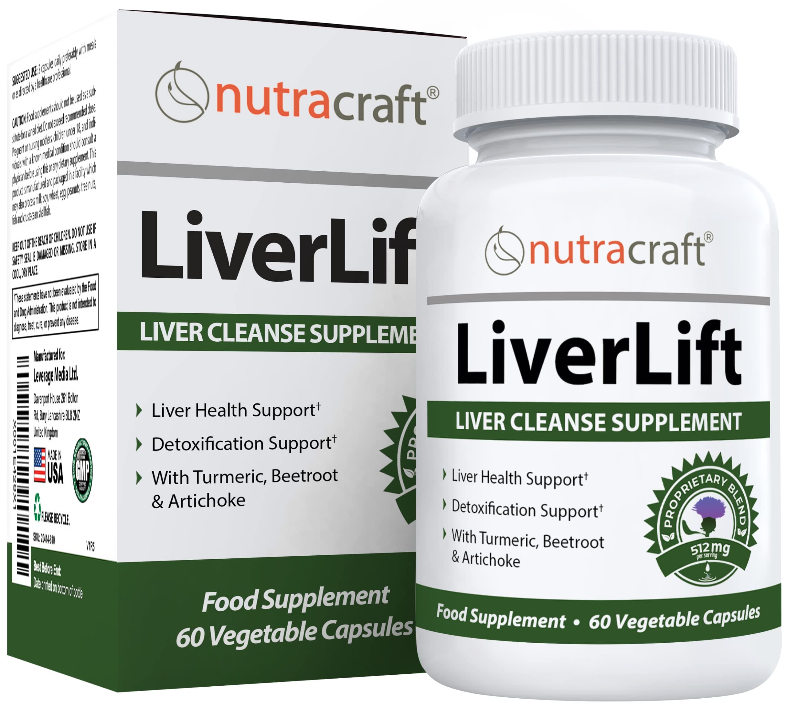 Nutracraft LiverLift #1 Liver Cleanse & Detox Supplement | Turmeric, Beetroot, Dandelion, Chicory, Burdock, Artichoke and More | Money Back Guarantee | 60 Vege Capsules