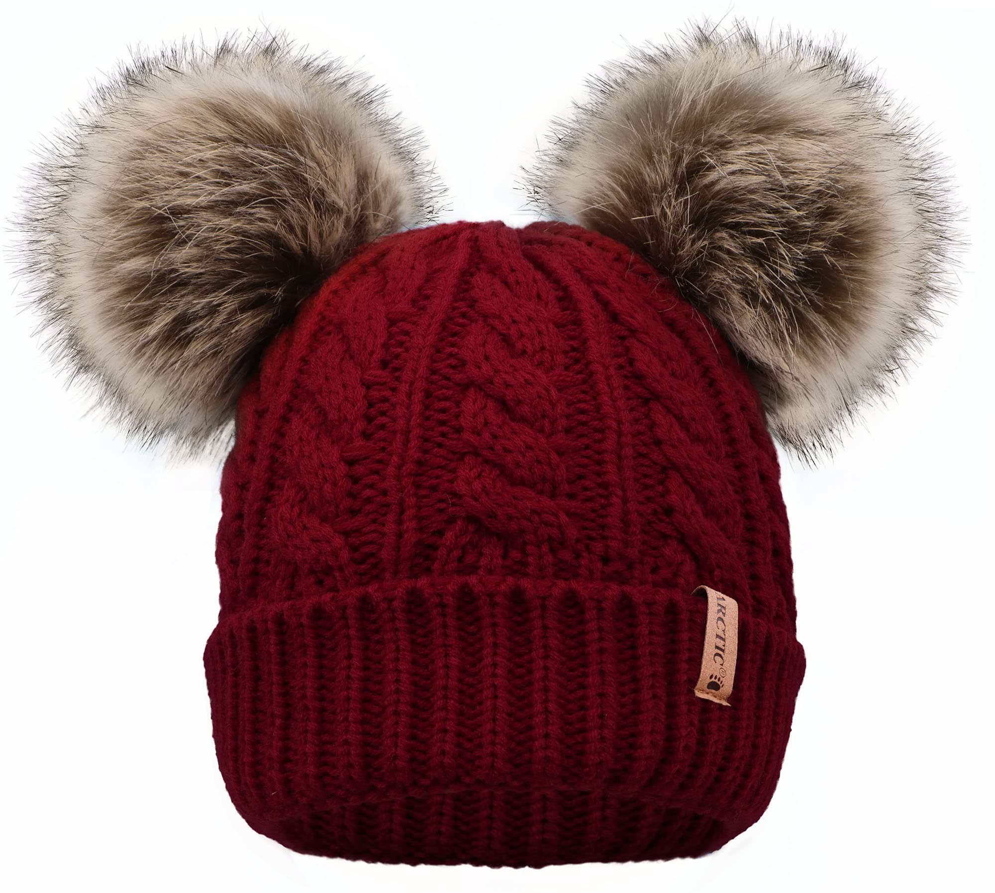 Arctic Paw Pom Pom Beanie Cable Knit Fleece Lined Winter Beanie Women Hat