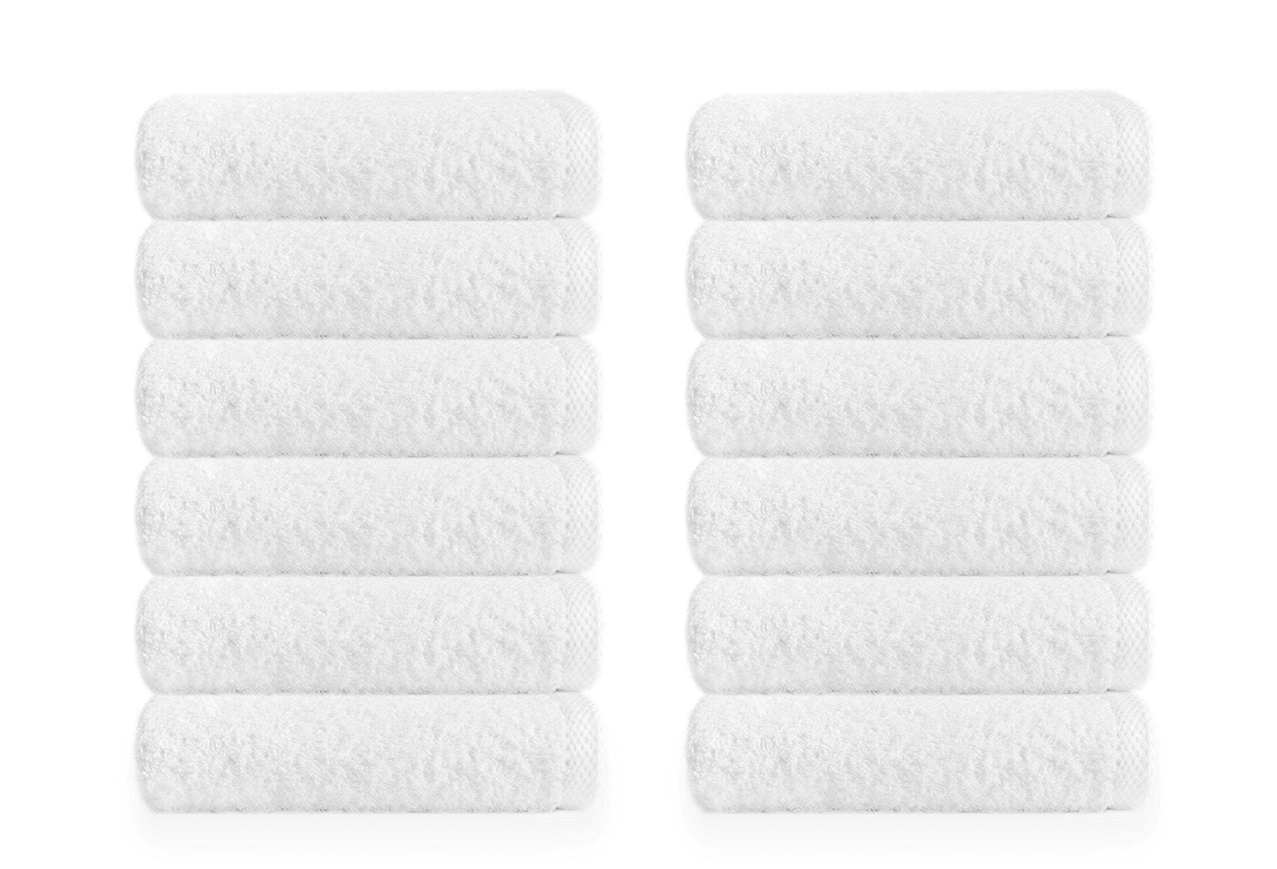 RAYMOND CLARKE PREMIUM PRODUCTS Washcloths, Face Towels Cotton White Twelve Pack, 12x12 inch, Ultra Soft face Cloths White, Spa Towels, fingertip Towels, Nail Towels (White, 12)