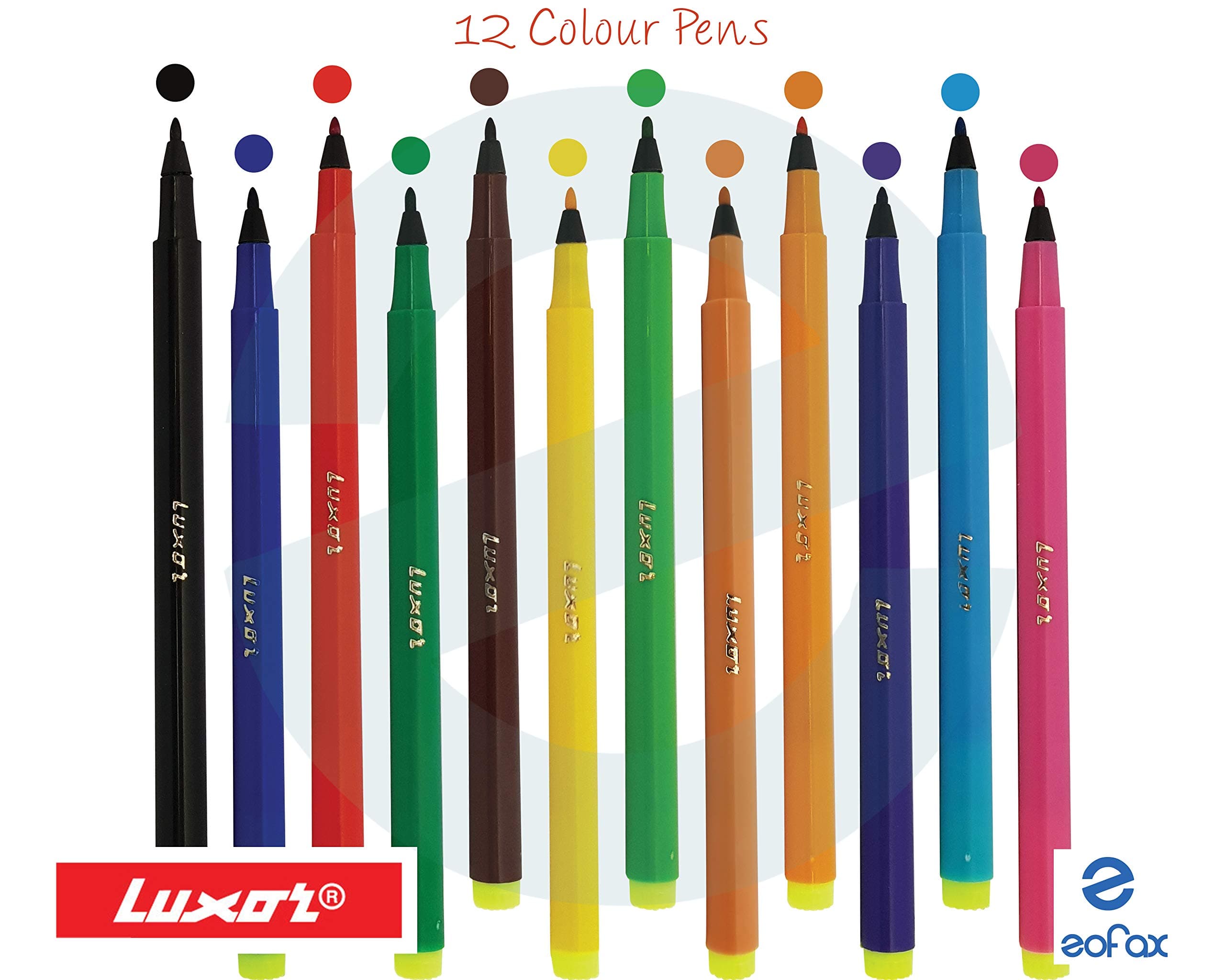 12 Pcs LUXOR Washable Water Colour Felt Tip Fibre Pens Child Safe School Nursery