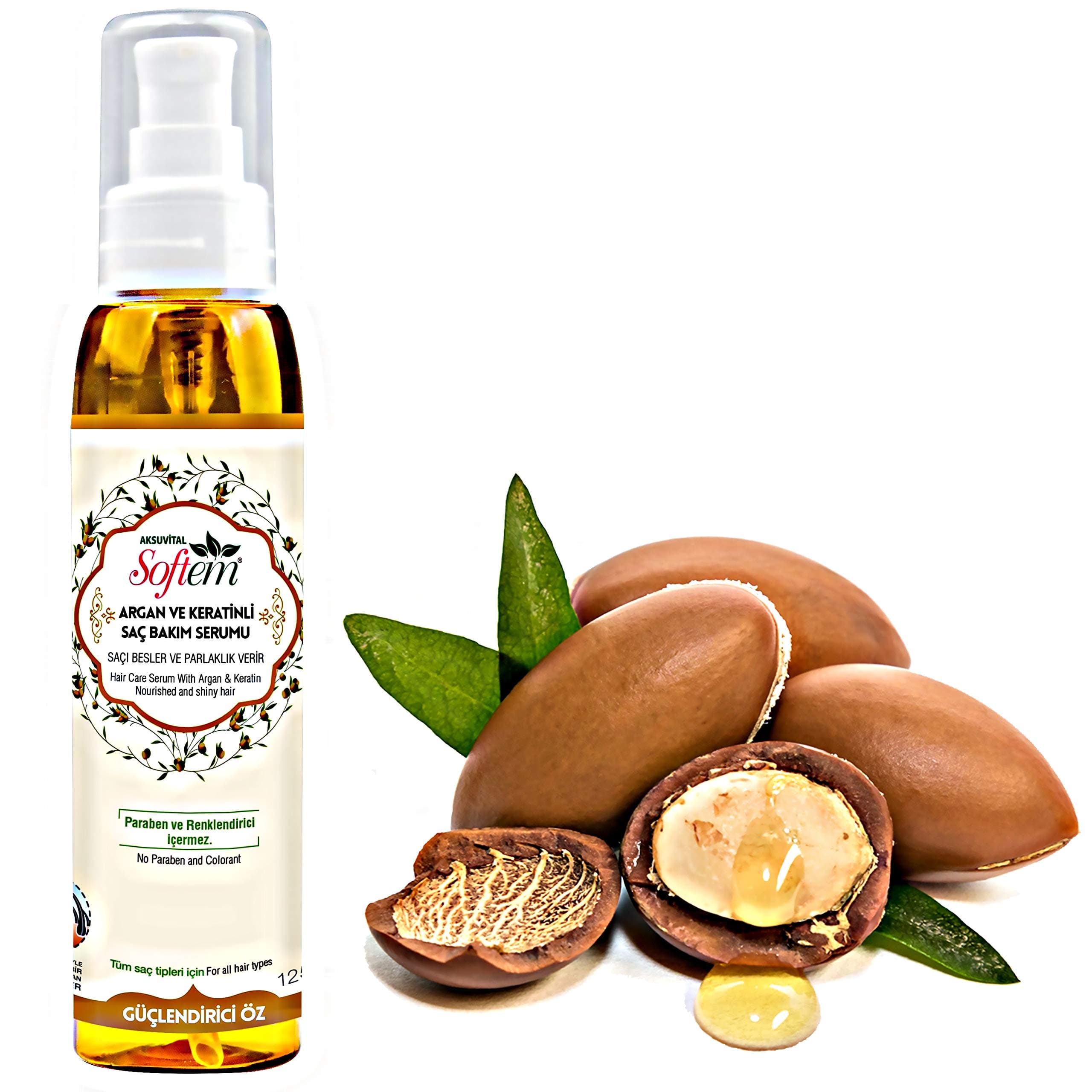 Softem Hair Care Serum with Natural Argan & Keratin (125ml / 4.22 fl oz) / Paraben and Colorant Free