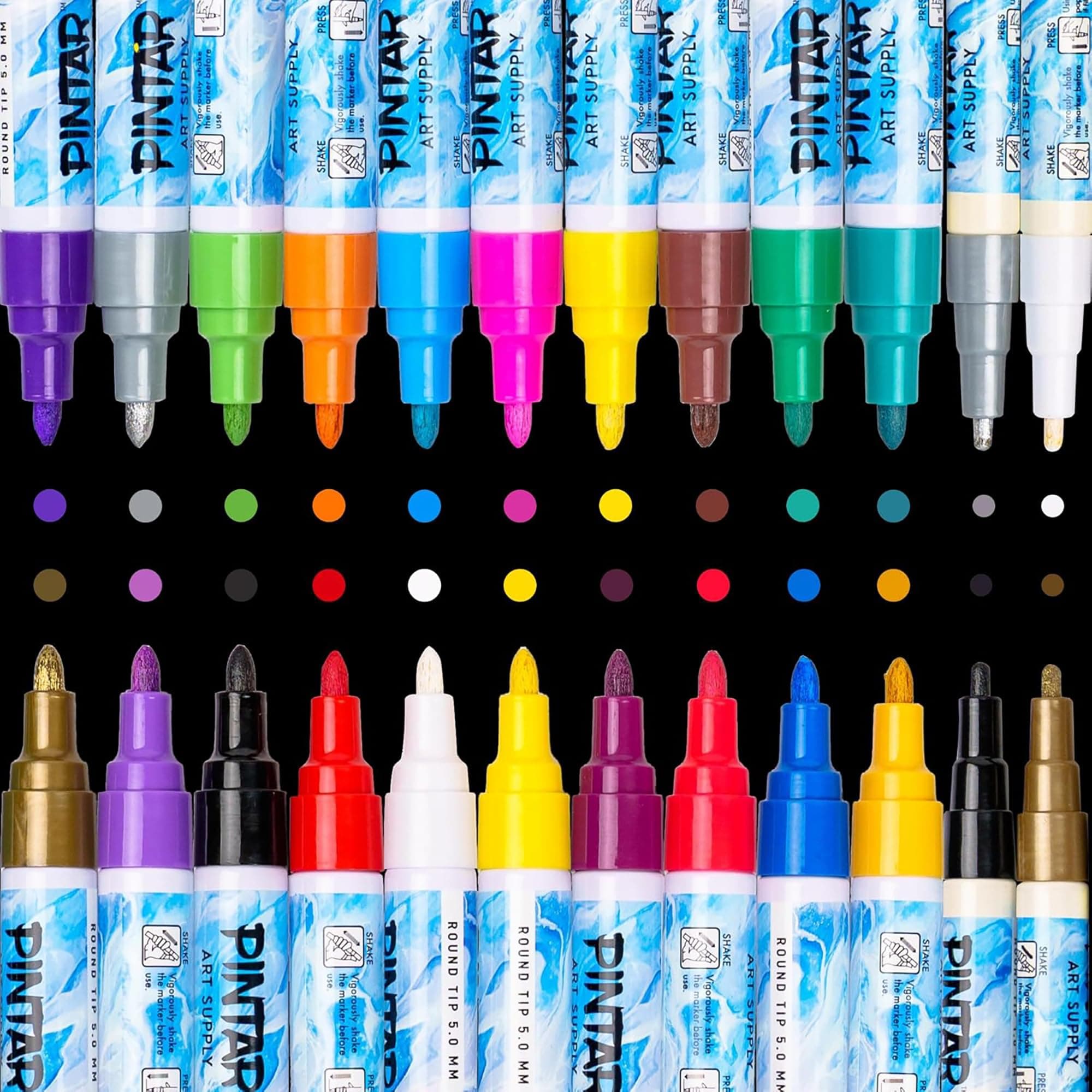 24 PACK | Oil Based Paint Markers | Oil Paint Pens For Rock Painting,Glass, Wood, Plastic, Canvas, Paper, Metal, Ceramic, & Fabric | 20 Medium Tip & 4 Fine Tip