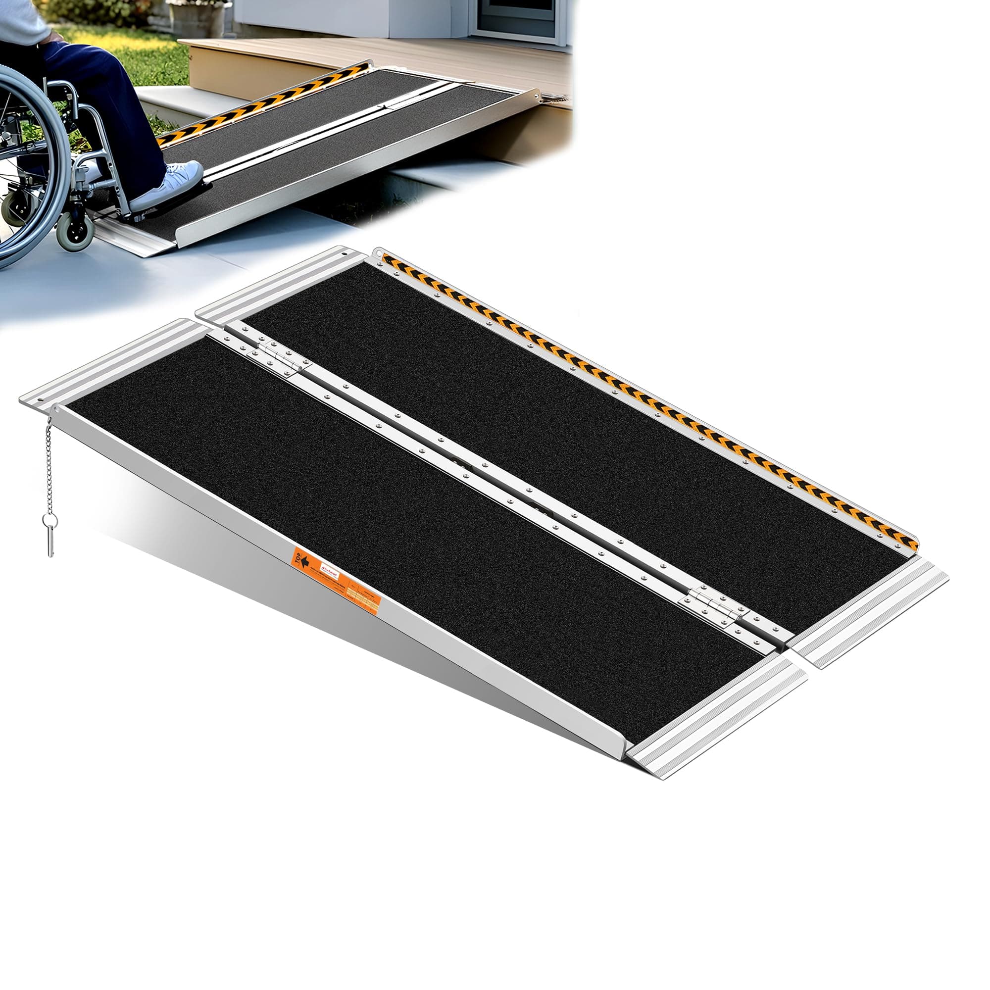 4 Feet Portable Wheelchair Ramp, Lightweight Aluminum Folding Handicap Ramp with Handle, Non-Slip Door Threshold Wheelchair Ramps for Home, Wheel Chair Ramp for Home Steps, Stairs, Doorways