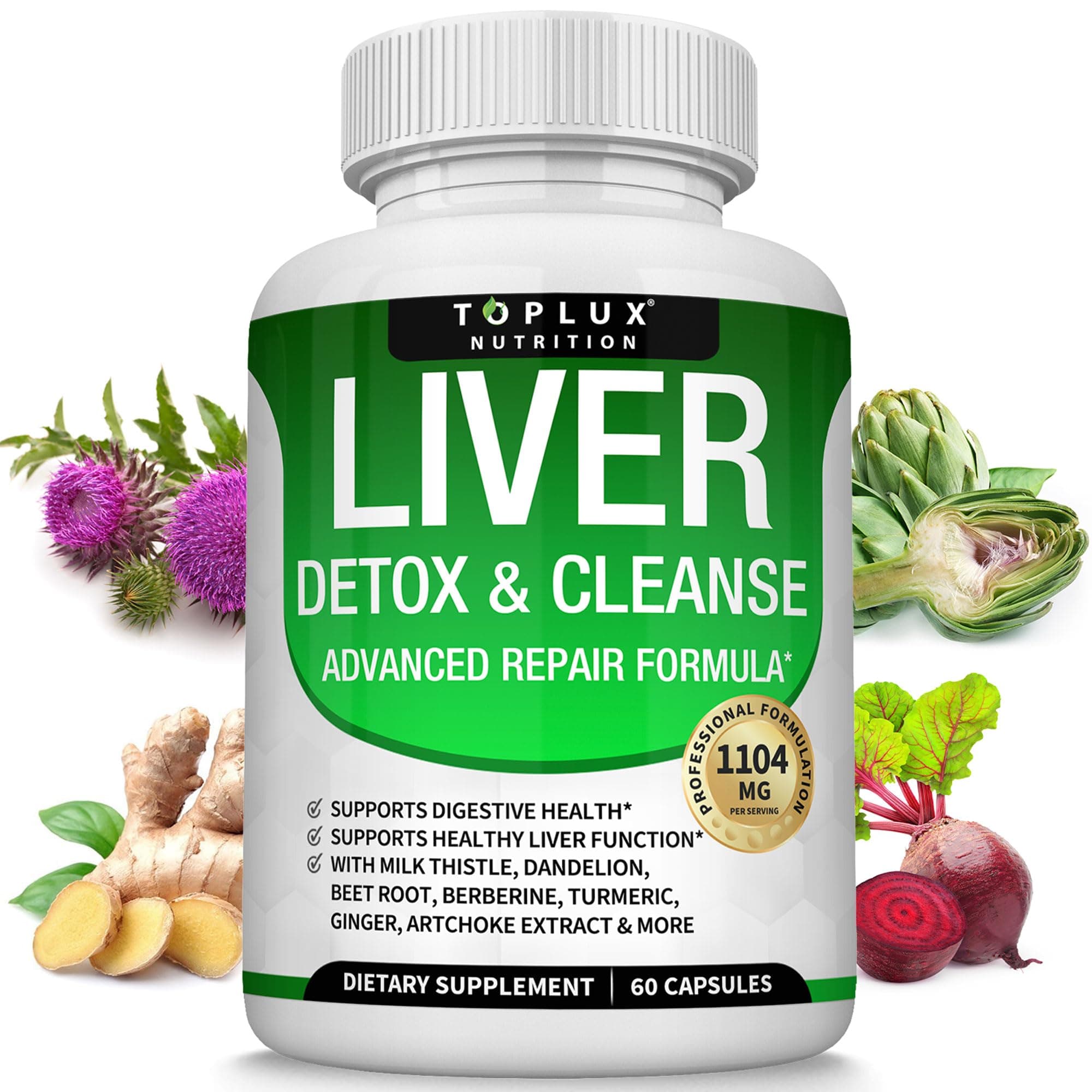Liver Cleanse Detox & Repair Formula Liver Detox Supplement – Milk Thistle with Dandelion, Artichoke, Turmeric, Beet Root, Turmeric & More for Natural Fast Herbal Cleansing Non-gmo Vegan 60 Capsules