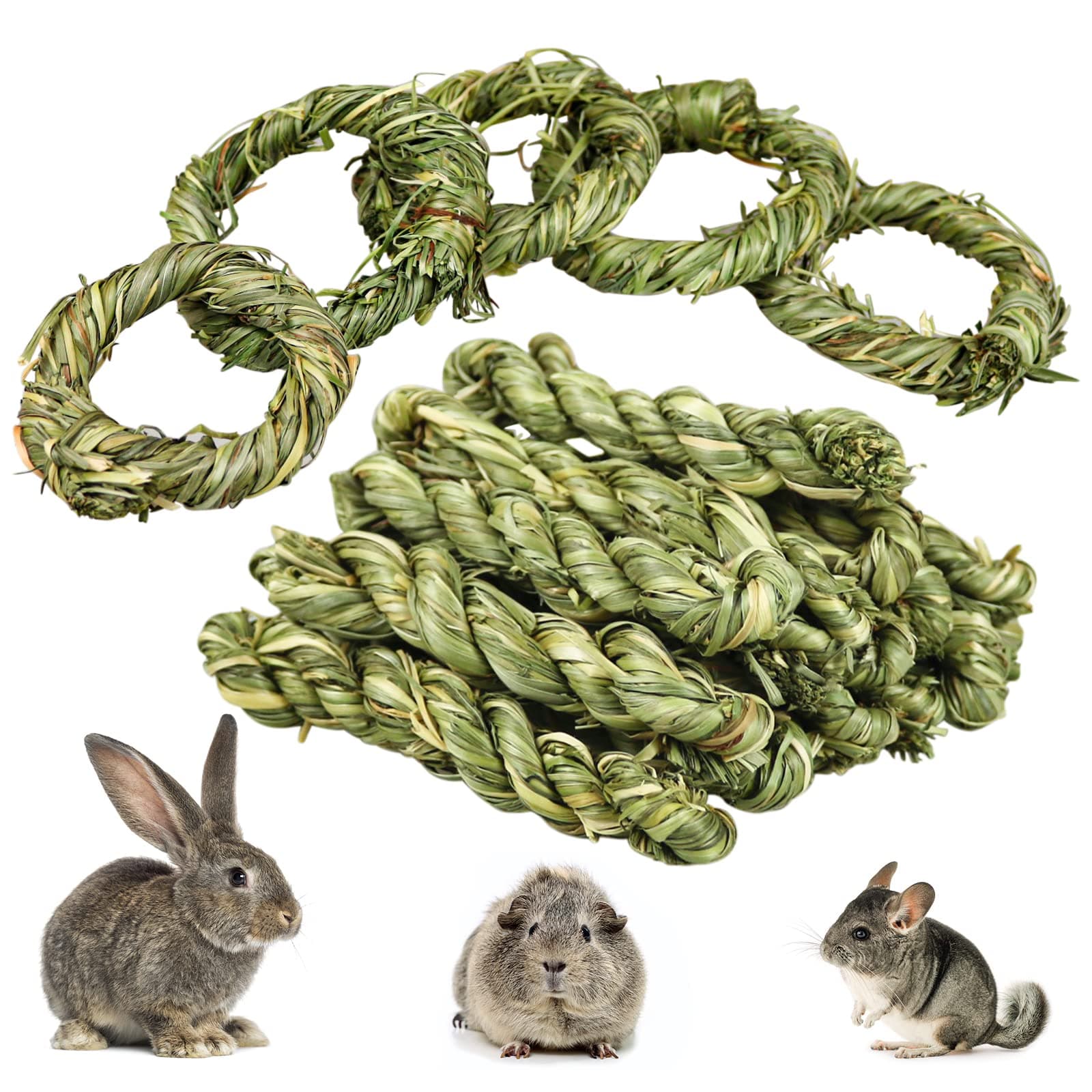 Episkey 20 Pcs Rabbit Chew Toys, Natural Timothy Grass Ring Bunny Molar Grass Stick Toys Small Animal Boredom Breaker Activity Play Chew Toys for Bunny Rabbits Hamster Guinea Pigs Chinchilla
