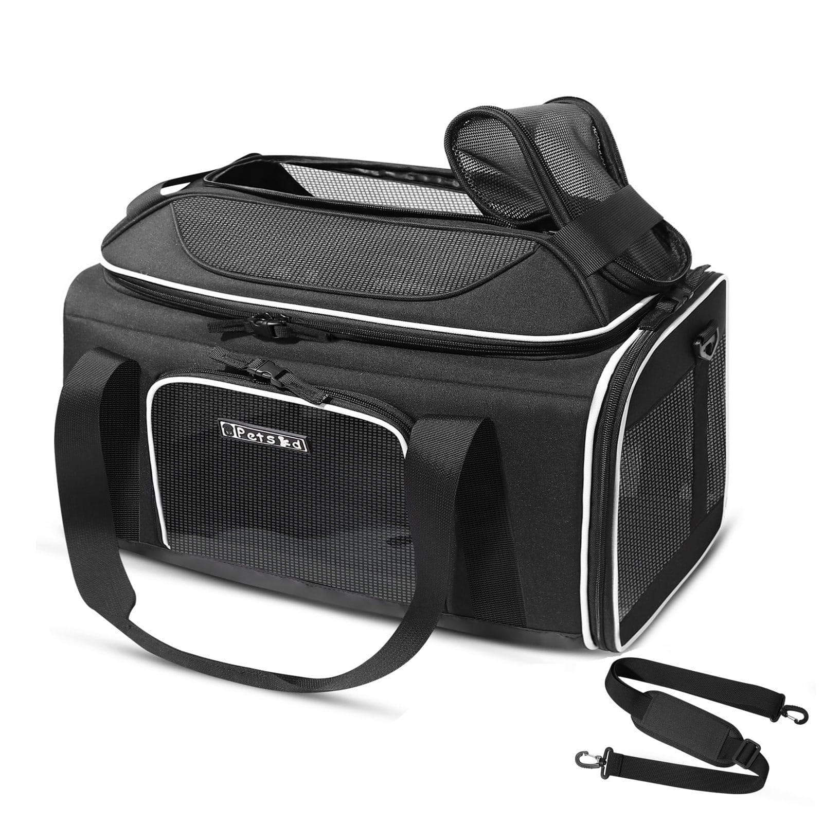 Top-Expandable Pet Carrier 17x12x8.5 Inches JetBlue Allegiant Spirit Airline Approved, Soft-Sided Carrier for Small Cats and Dogs with Locking Safety Zippers and Anti-Scratch Mesh(Black)