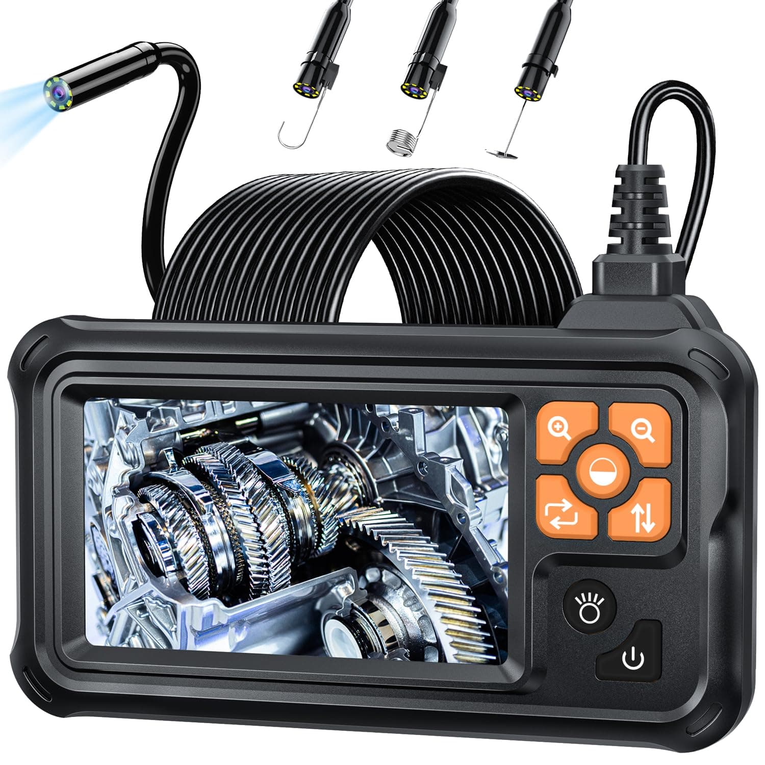 SKYBASIC Industrial Endoscope Borescope Camera with Light, 4.3'' HD Digital Handheld Waterproof Sewer Tools Snake Inspection Camera with 8 LED Lights 16.5FT Semi-Rigid Cable, Gadgets for Men