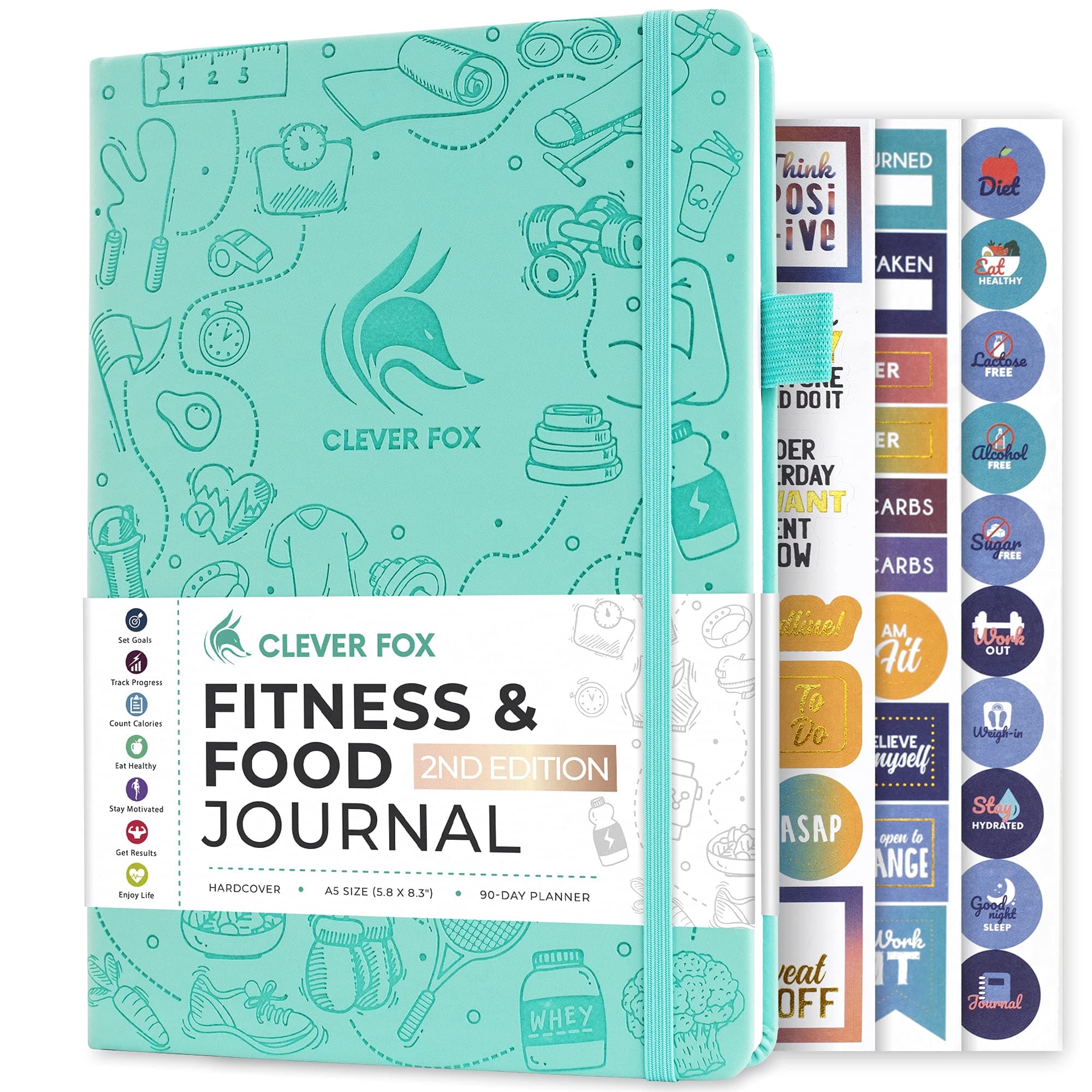 Clever Fox Fitness & Food Journal – Nutrition & Workout Planner for Women & Men – Diet & Gym Exercise Log Book with Calendars, Diet & Training Trackers - Undated, A5, Hardcover (Turquoise)The Forest Stewardship Council