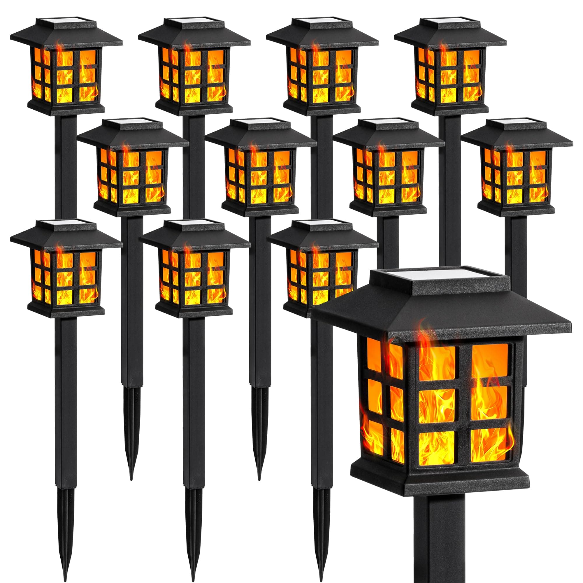 GIGALUMI Solar Lights Outdoor 12 Pack LED Solar Outdoor Lights with Flickering Flame Waterproof Solar Garden Lights 10 Hours Stays for Garden Landscape Road Garden Patio Driveway Lighting