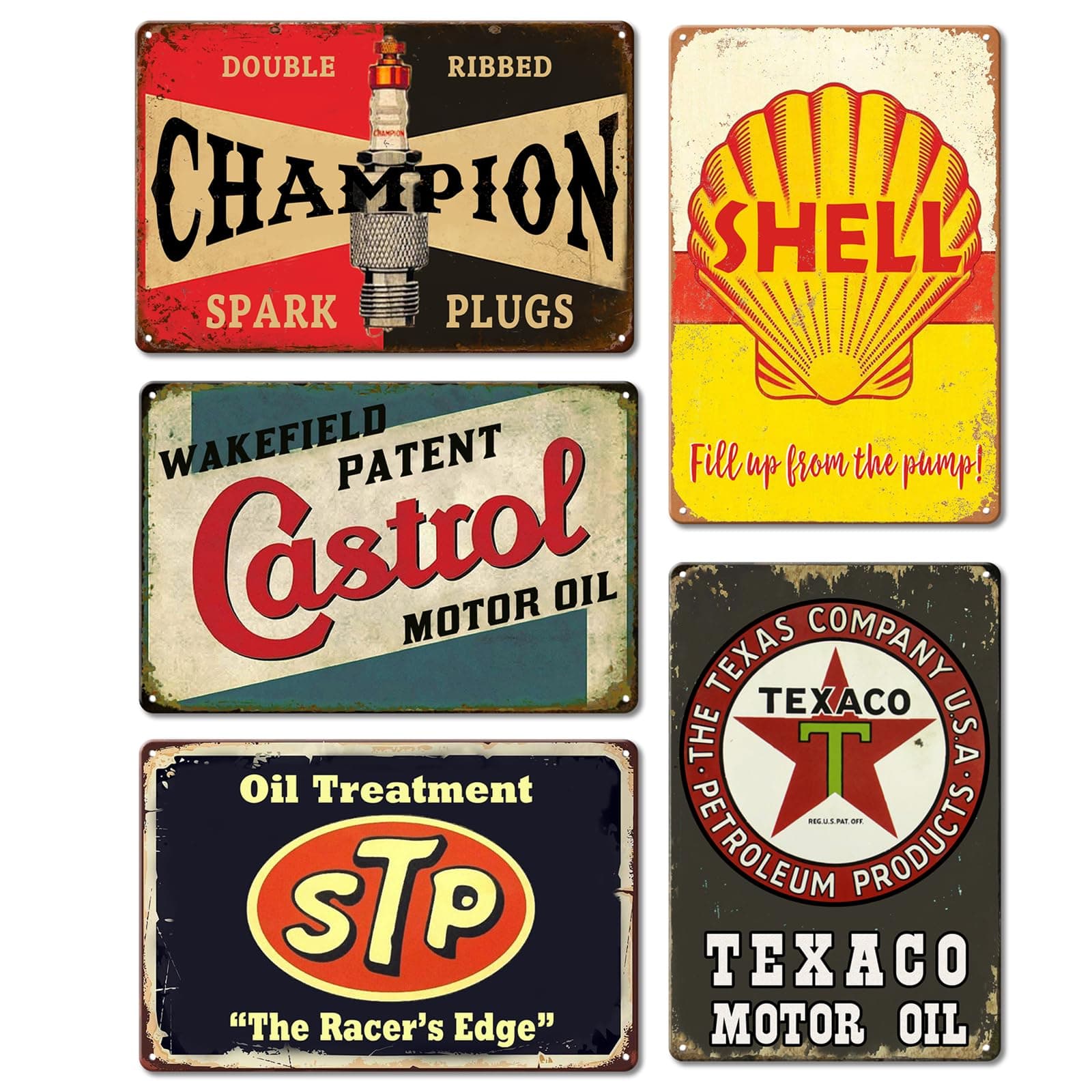 Vintage Metal Tin Signs Retro Garage Signs For Men Wall Decorations Old Car Shop Posters Oil And Gas Station Sign Man Cave Decor 5 Pces 8×12 Inch