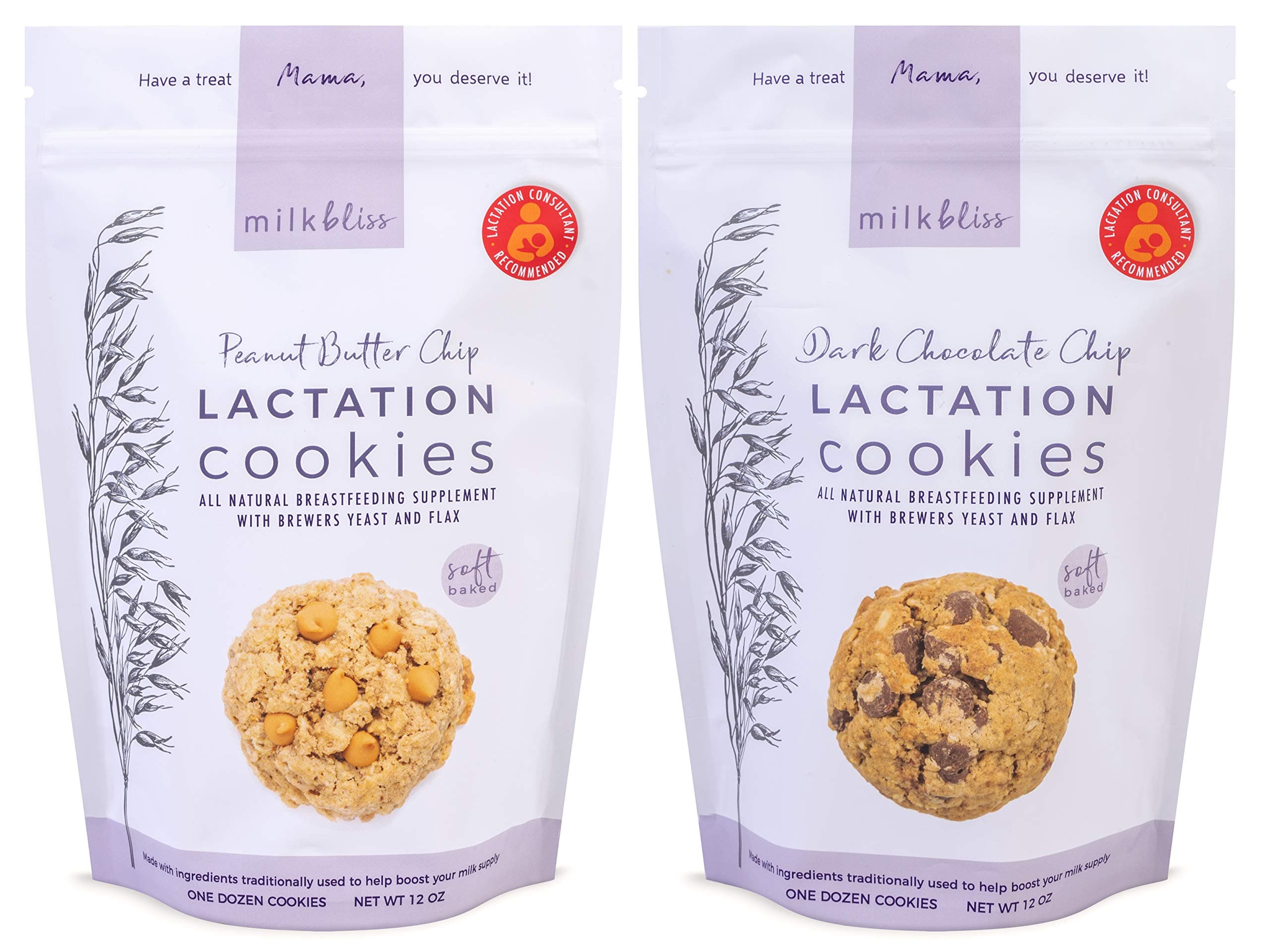 Soft Baked Lactation Cookies for Breastfeeding, All Natural and GMO Free Lactation Boosting Ingredients! Oats, Flaxseed, Brewers Yeast. 12 Count.