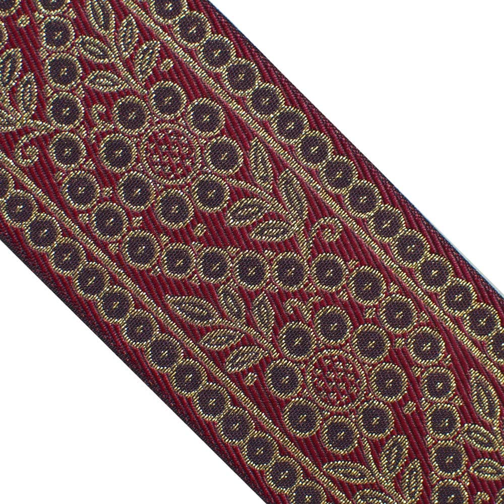 JL 381 Jacquard Metallic Gold Vintage Floral Vine Burgundy Ribbon Trim 2-1/2" (63mm) 3 Yards DIY for Sewing Crafting Home Decor, Wedding, Gift Wrapping, Bag Straps. Clothing, Hats