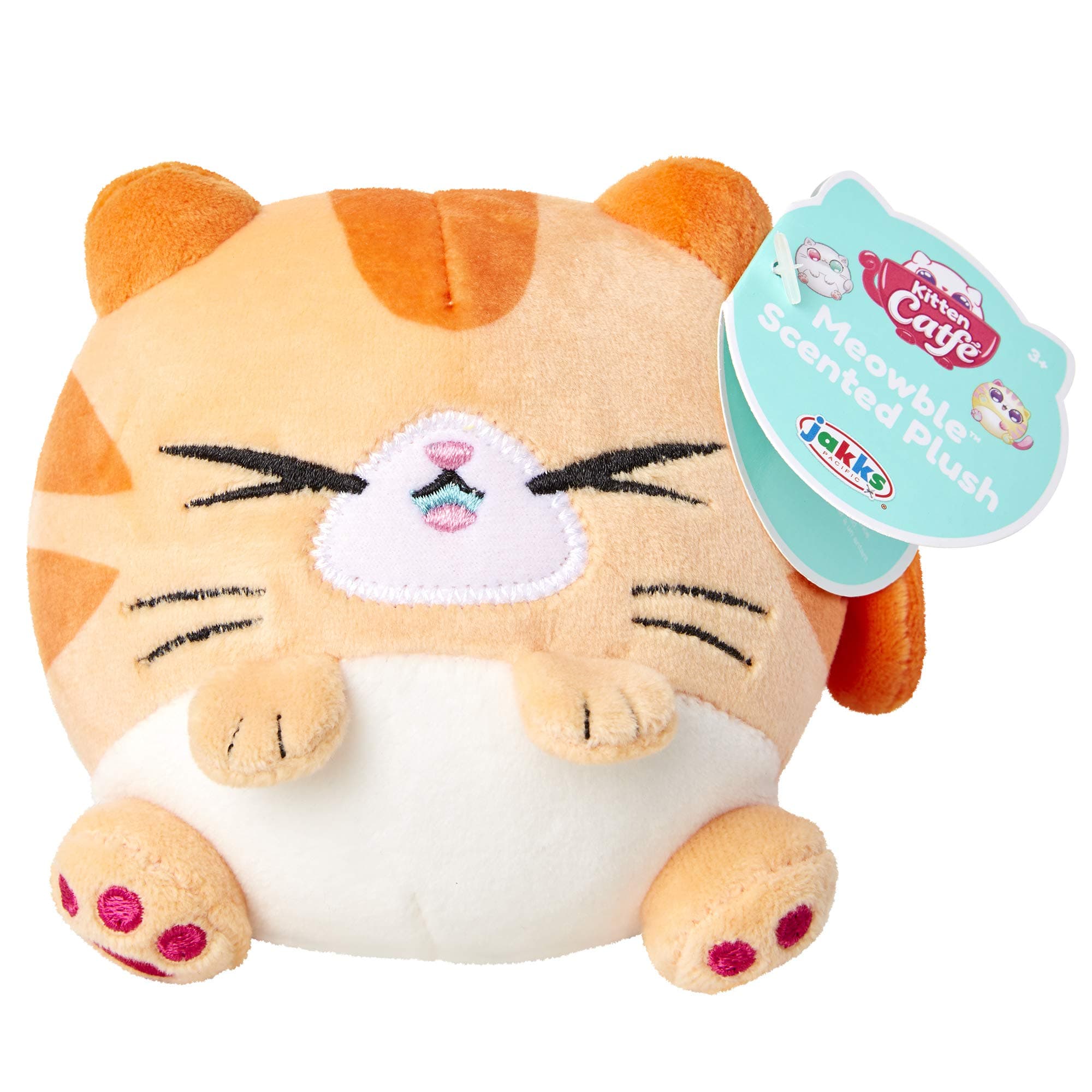 Kitten Catfé Meowble Super Soft Scented Plush - Orange Tabby Cat “Meowberry Scented” (Strawberry) 4" Round Ball Plush, For Birthday Party Or Easter!