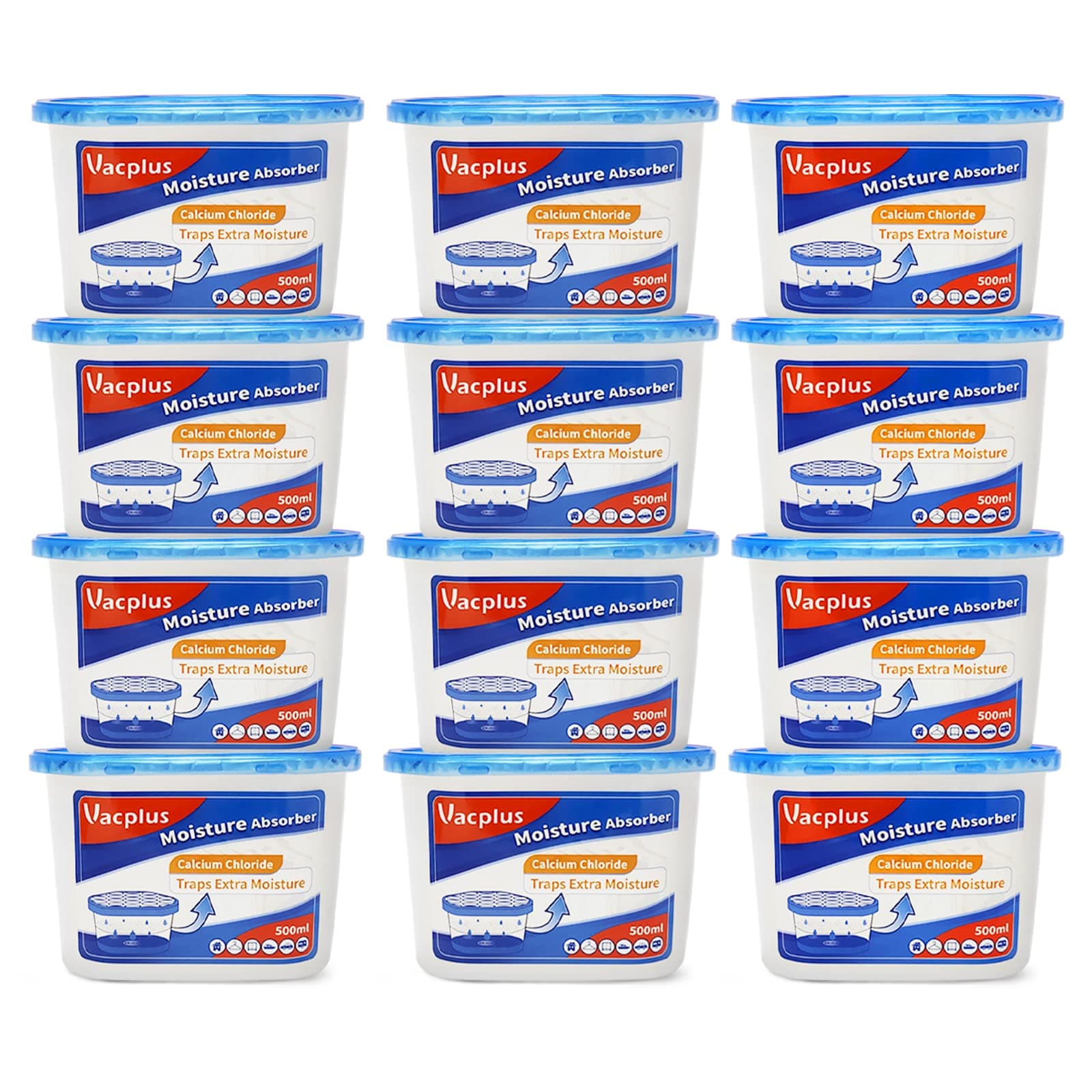 Vacplus Moisture Absorbers, 10.5 Oz Humidity Absorber Boxes Attracts Extra Moisture from Your Bathroom, Closet, Kitchen & Study, Dehumidifier, Odor Eliminator for Closet (Fragrance Free), 12 Packs