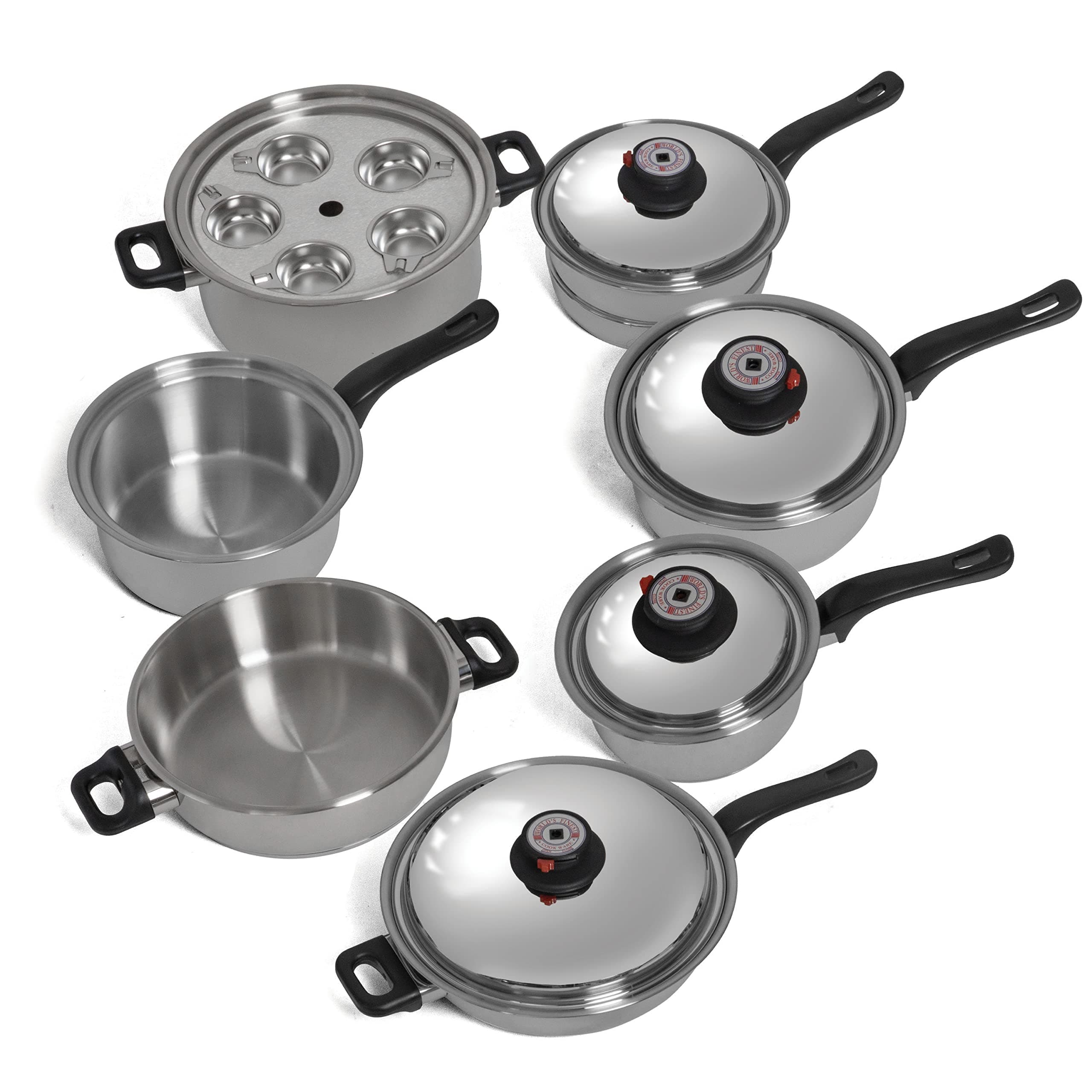 World's Finest 7-Ply Steam Control 17pc T304 Stainless Steel Cookware Set