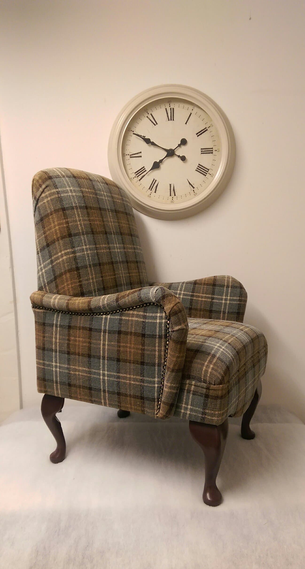 Metro Furniture Shabby Chic Duck Egg Blue Lana Tartan Bedroom Chair with Arms