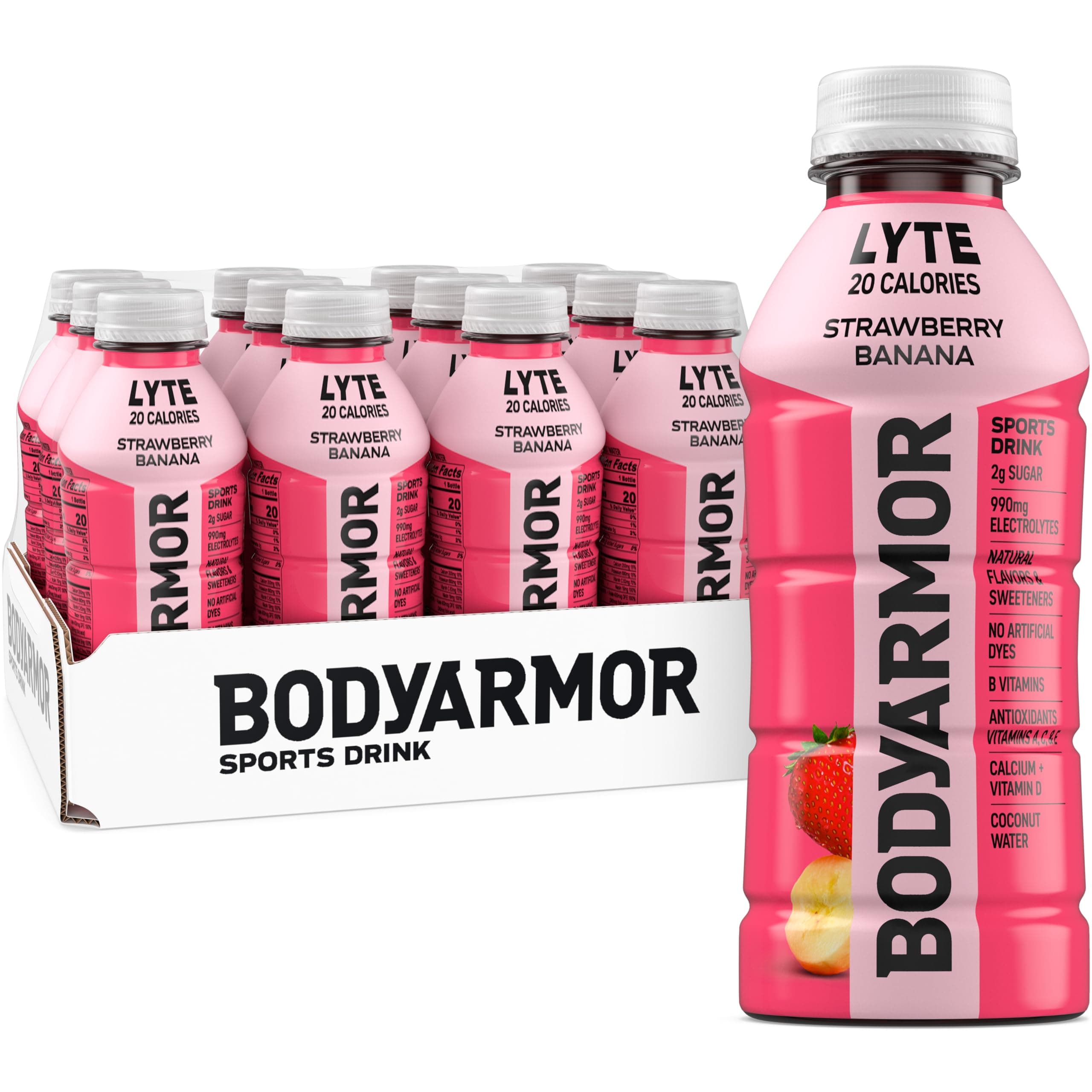 BODYARMOR LYTE Sports Drink Low-Calorie Sports Beverage, Strawberry Banana, Coconut Water Hydration, Natural Flavors With Vitamins, Potassium-Packed Electrolytes, Perfect For Athletes, 16 Fl Oz (Pack
