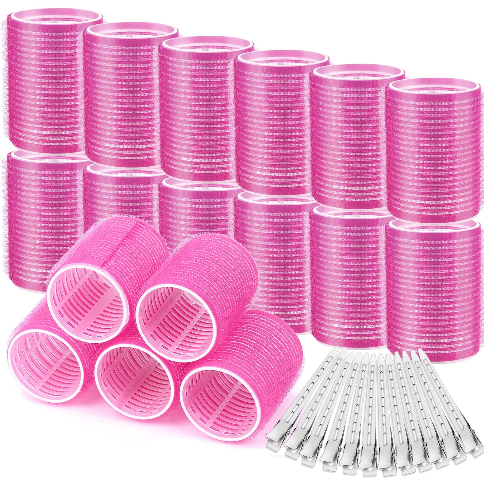 Big Self-Grip Hair Rollers with Stainless Steel Duckbill Clips for Long, Medium Hair and Volume