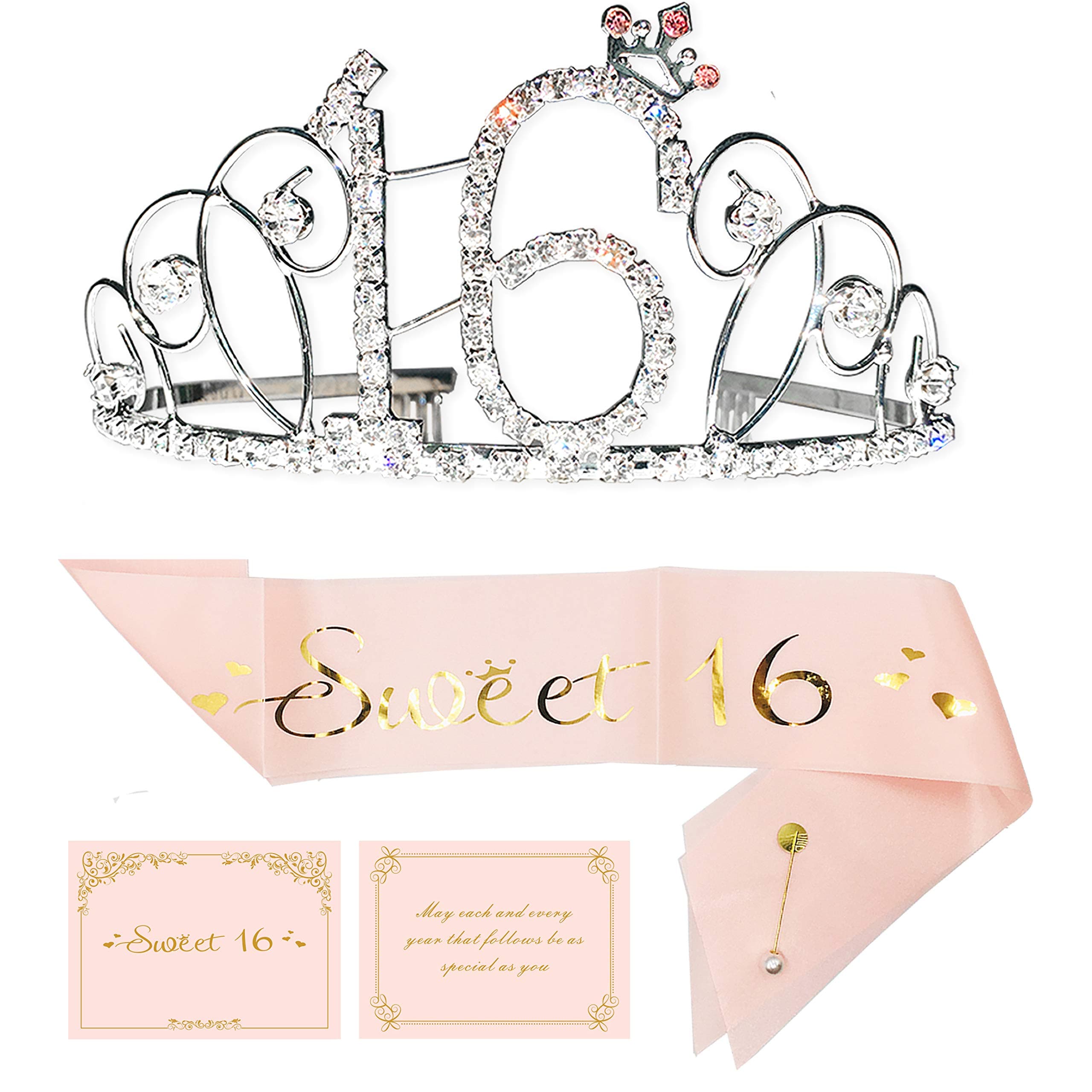 16th Birthday Party Supplies, 16th Birthday Tiara and Sash, Happy 16th Birthday Party Supplies, Sweet 16 Sash & Rhinestone Tiara Kit