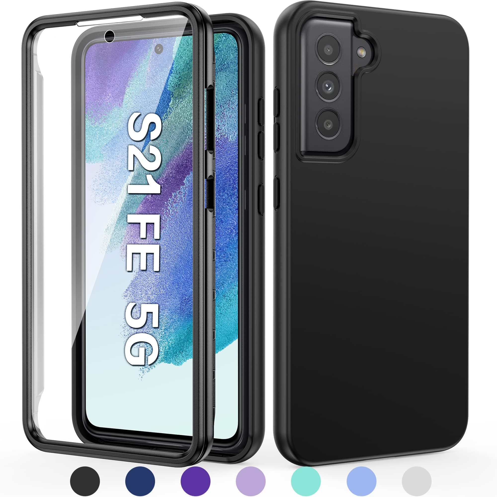 PUJUE for Samsung Galaxy S21 FE 5G Case: Silicone Slim Shockproof Protective Matte Phone Case - Rugged 360 Dual Layer Full Protection Sturdy Tough Drop Proof Bumper Cover [NOT S21 S21+] (Black)