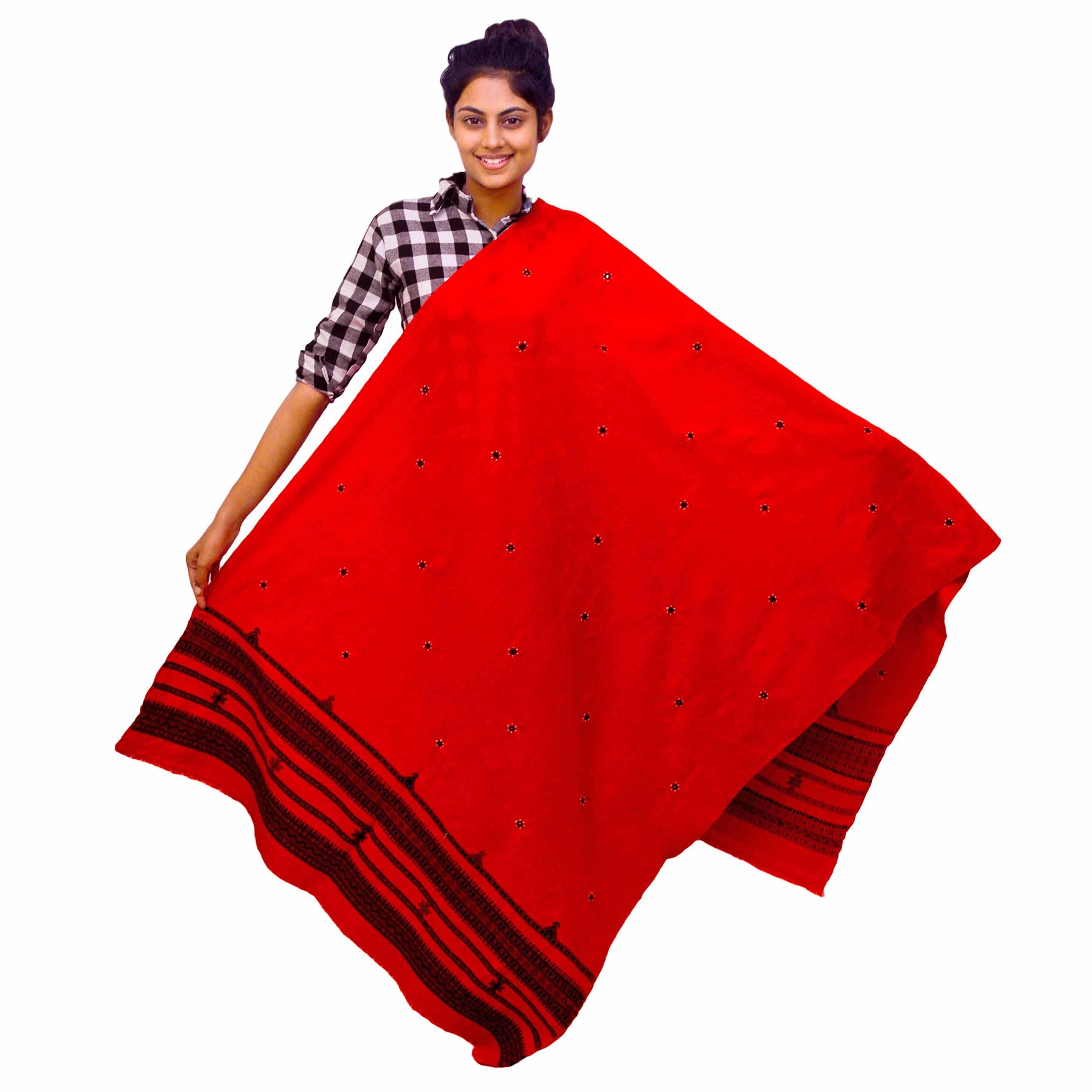 Traditional Indian Shawl (Kutchhi) for Women | Handmade Embroidery Work | Red