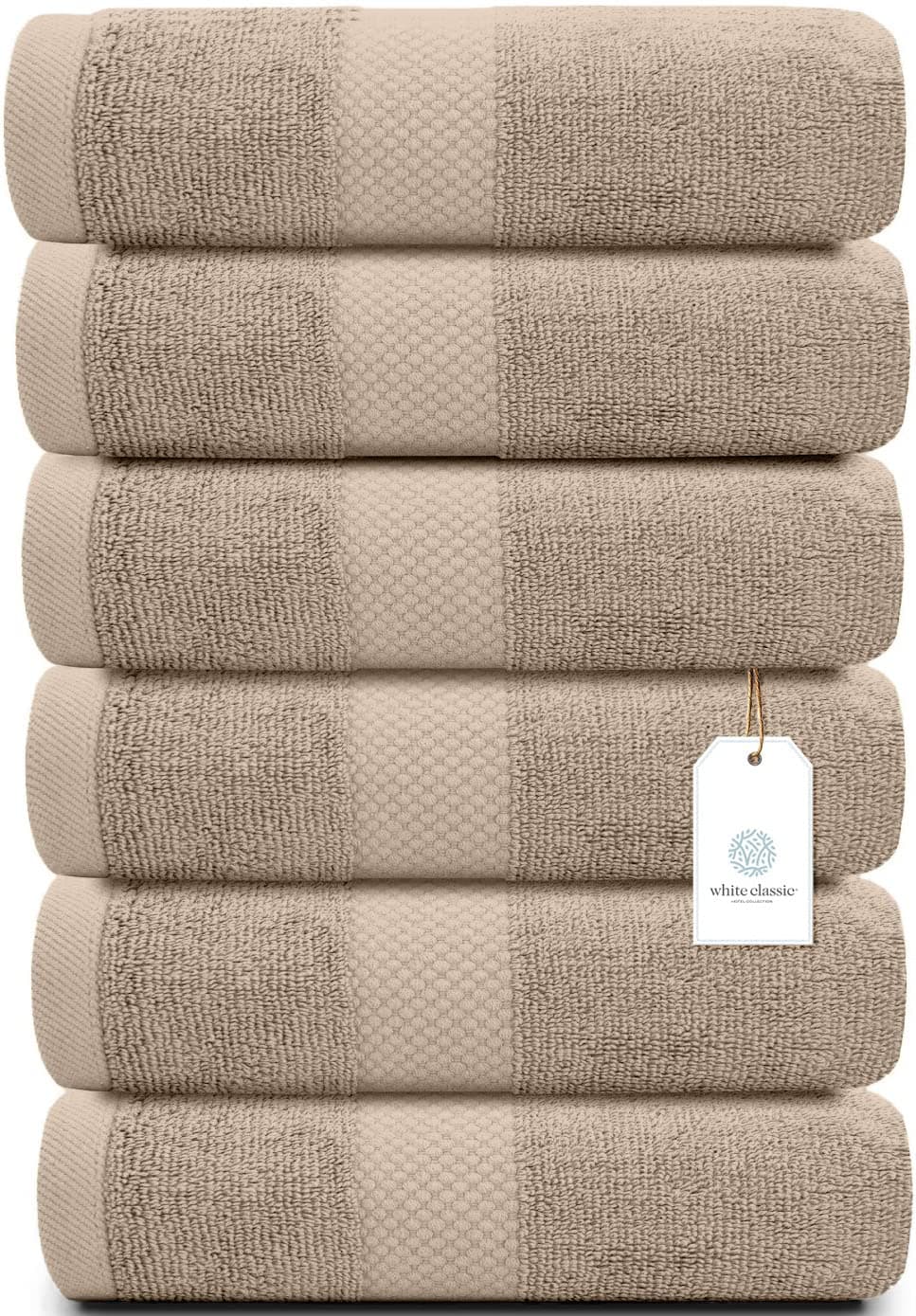 White Classic Luxury Taupe Hand Towels - Soft 100% Turkish Cotton | Highly Absorbent Hotel spa Bathroom Towel Collection | 16x30 Inch | Set of 6