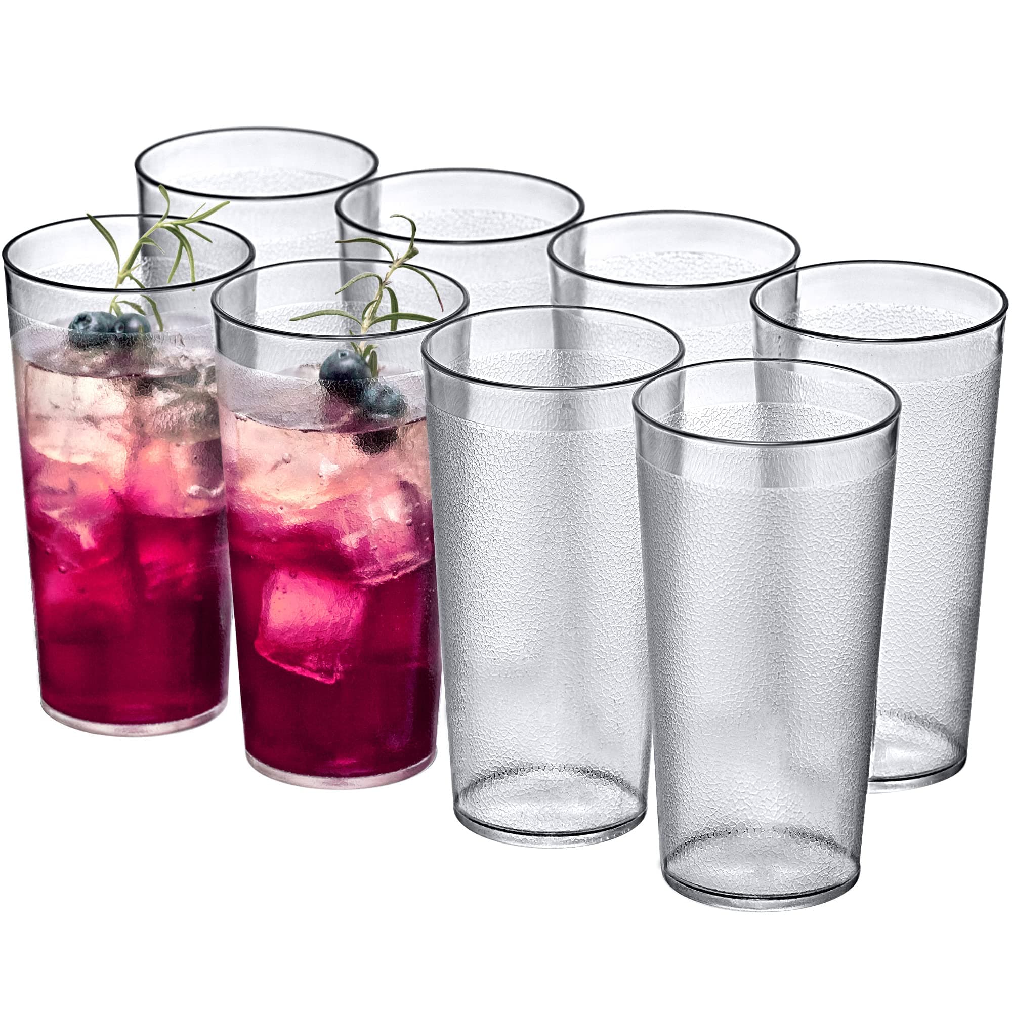 - Cafely - 16-Ounce Plastic Tumblers (Set of 8), Plastic Drinking Glasses, Restaurant-Style Tumblers, Commercial-Grade Cups, Stackable, BPA-Free, Shatter-Proof, Dishwasher-Safe, Clear