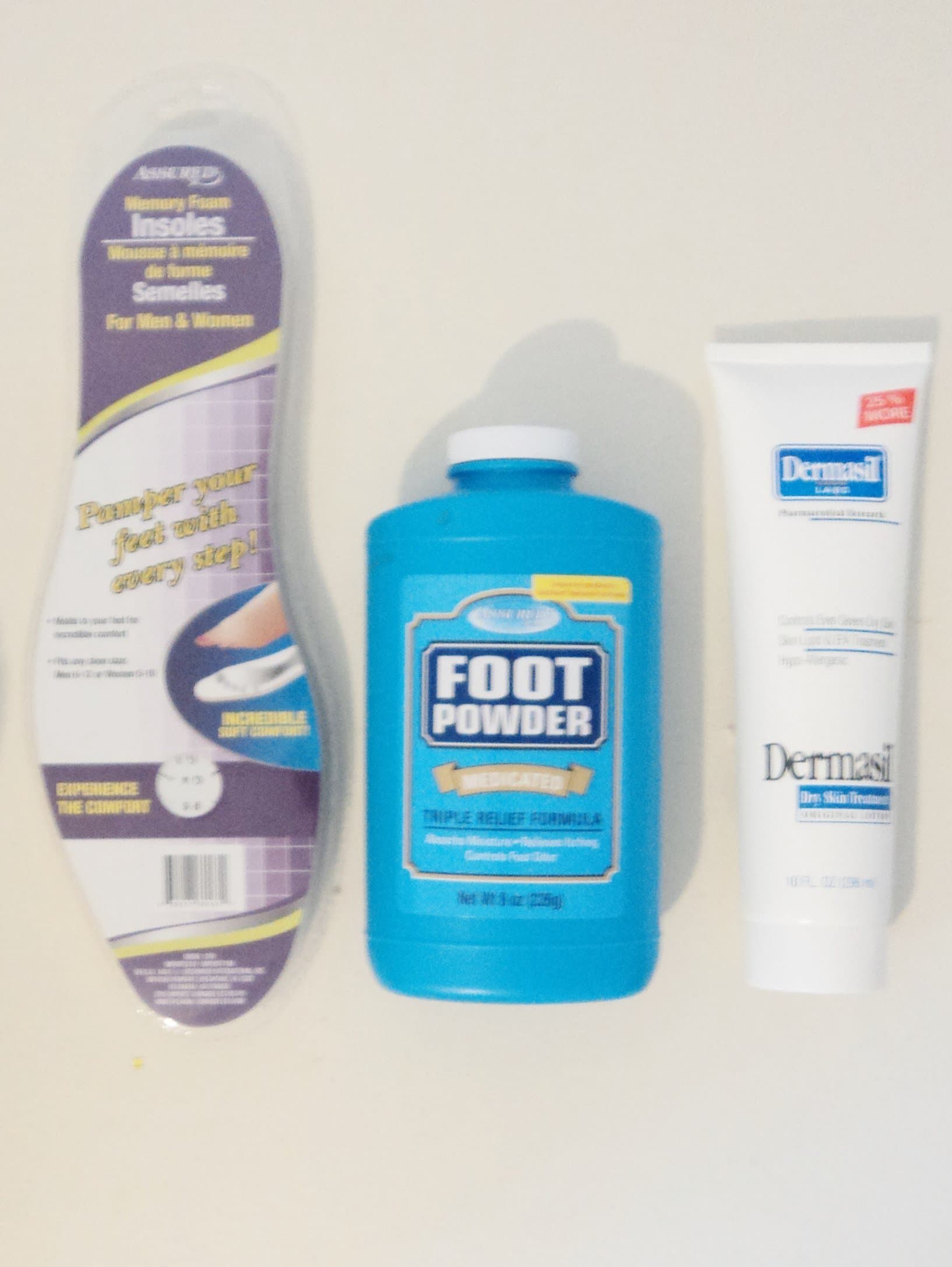 Foot Care Kit - Medicated Foot Powder, Dermasil Dry Skin Treatment & Memory Foam Insoles