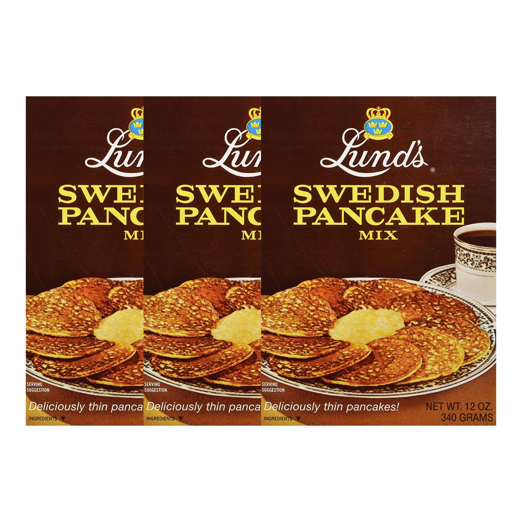 Lund’s Swedish Pancake Mix, Deliciously Thin & Light Pancakes, 12 oz, Traditional Scandinavian Recipe - Easy Mix for Breakfast or Brunch [Pack of 3]