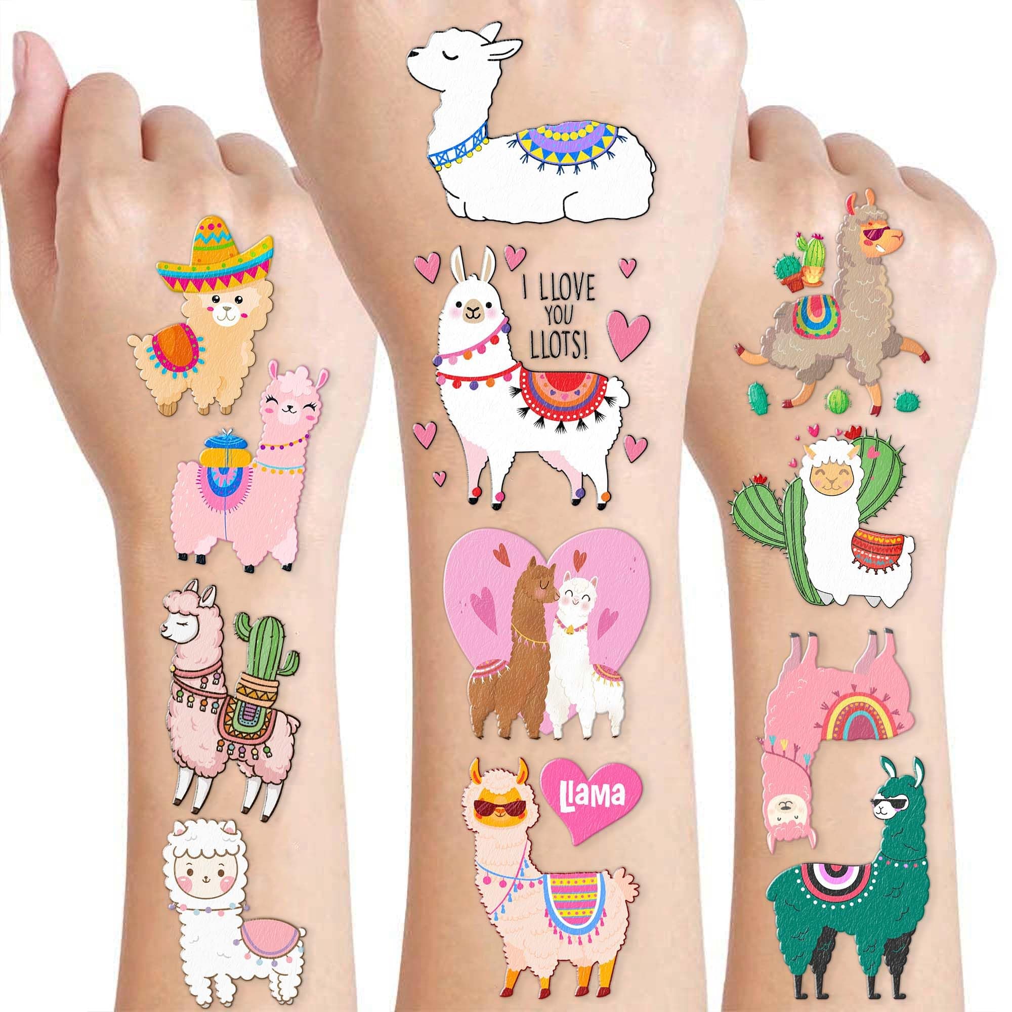 96 PCS Funny Llama Temporary Tattoos Mexican Themed Fiesta Cactus Birthday Party Decorations Supplies Favors Cute Bolivian Peru Alpaca Tattoo Stickers Gifts For Kids Boys Girls School Prizes Carnival