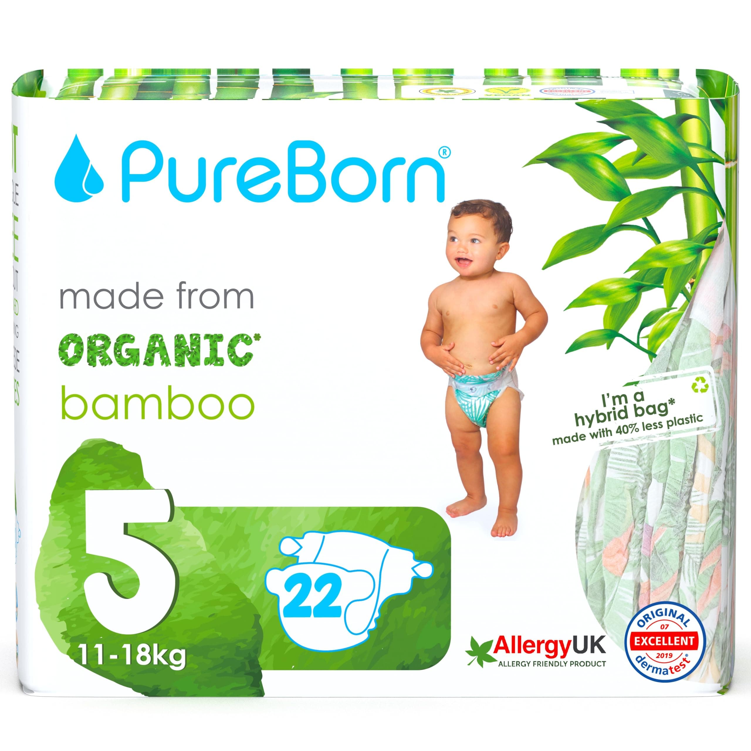 Nappies Pure Organic Bamboo Nappies – Nappies Size 5 Hypoallergenic 22 - Nappies Ultra Soft (11 - 18 kg) 100% Plant Based Eco Friendly Assorted Print