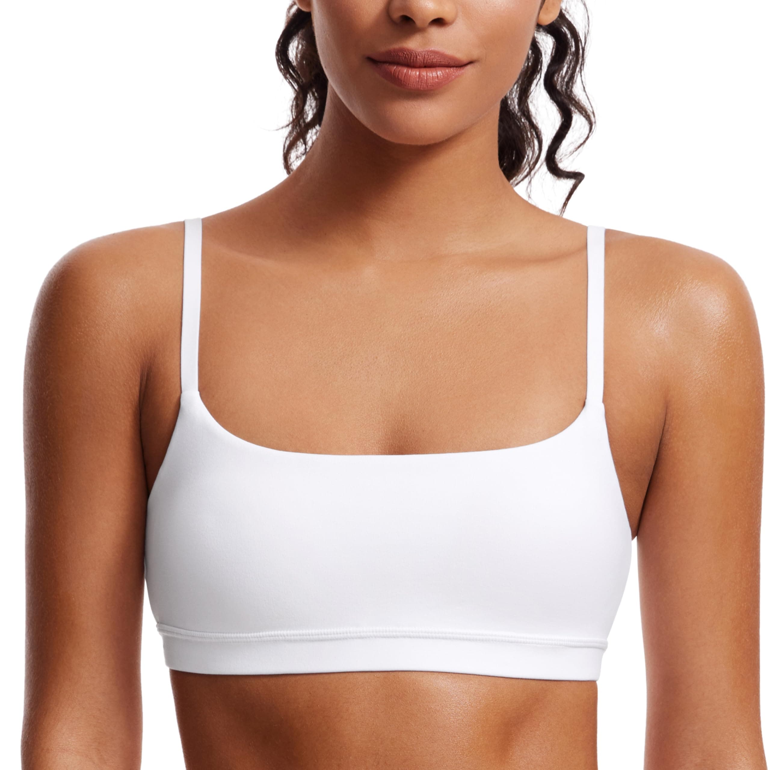 CRZ YOGAWomens Butterluxe Adjustable Spaghetti Strap Sports Bra - Scoop Neck Wireless Padded Bra Yoga Workout Crop Top